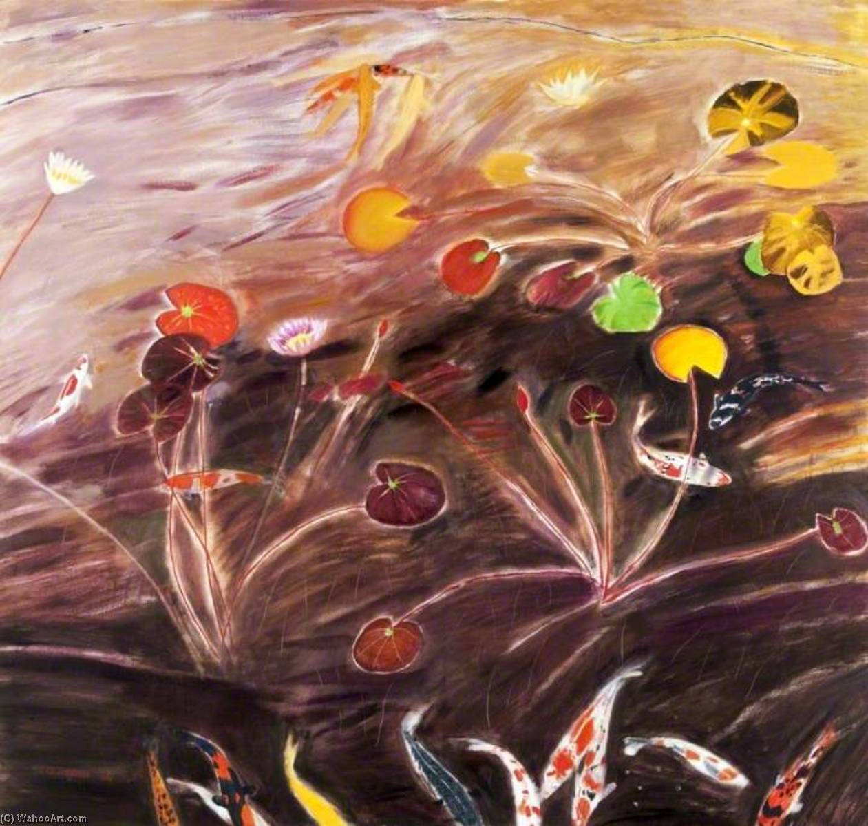 Wikioo.org - The Encyclopedia of Fine Arts - Painting, Artwork by Elizabeth Violet Blackadder - Water Lilies and Koi Carp