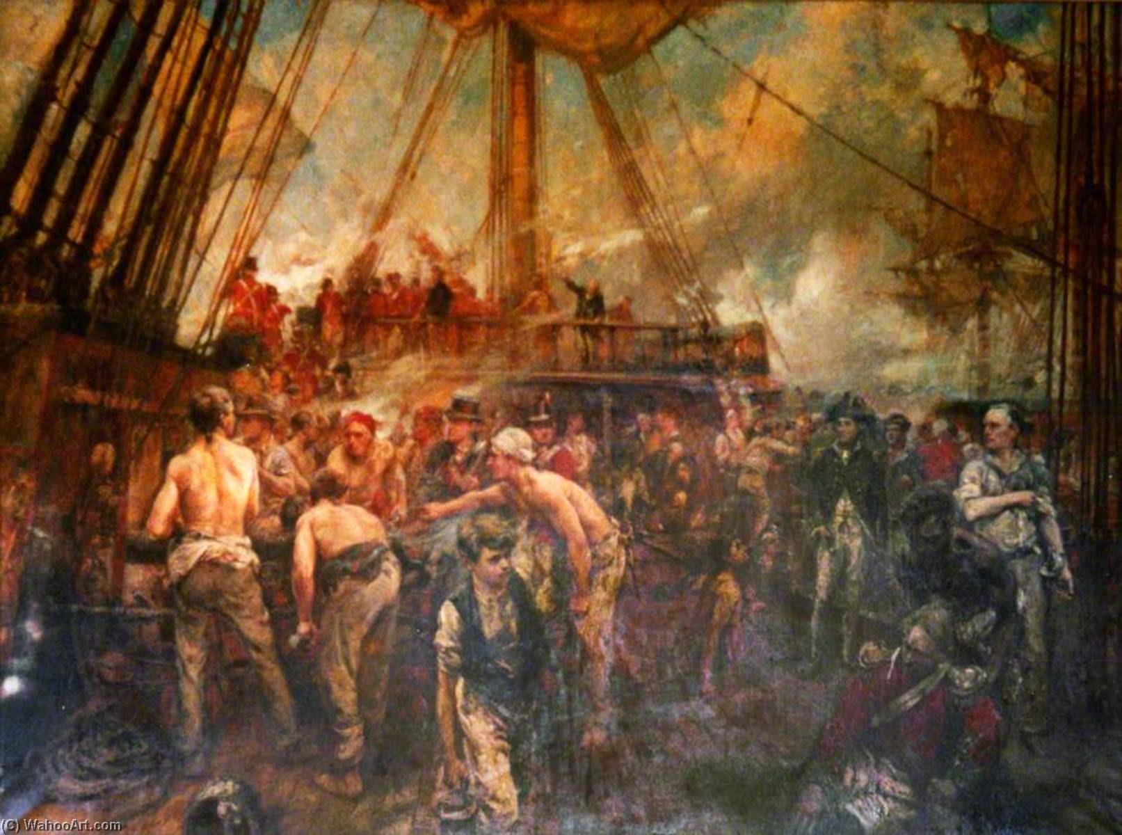 Wikioo.org - The Encyclopedia of Fine Arts - Painting, Artwork by Bernard Finnigan Gribble - The Scene on Deck of HMS 'Victory' (possibly during the Battle of Trafalgar)