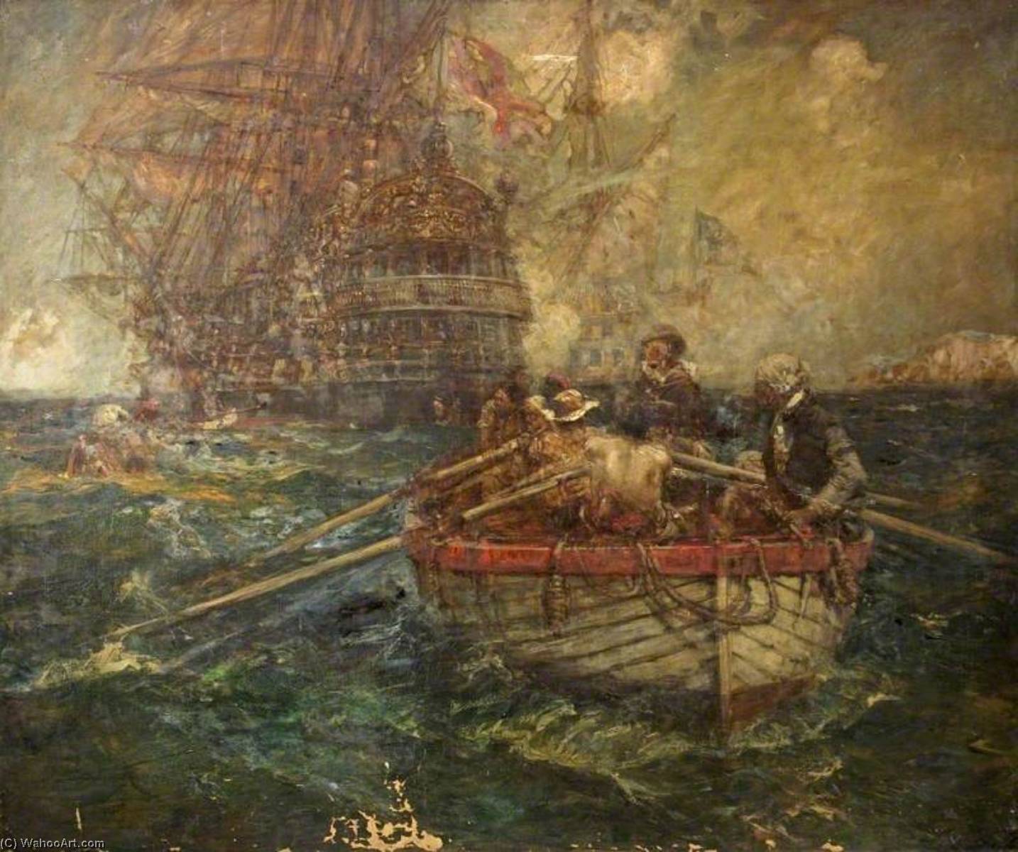Wikioo.org - The Encyclopedia of Fine Arts - Painting, Artwork by Bernard Finnigan Gribble - A Fight with Pirates on the High Seas