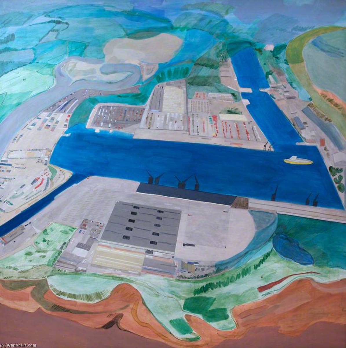 Wikioo.org - The Encyclopedia of Fine Arts - Painting, Artwork by Carol Hiles - Aerial View of Newport Docks
