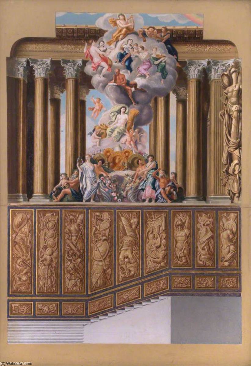 Wikioo.org - The Encyclopedia of Fine Arts - Painting, Artwork by William Herbert Hampton - The King's Grand Stairs, North Wall, Hampton Court Palace (after Antonio Verrio)
