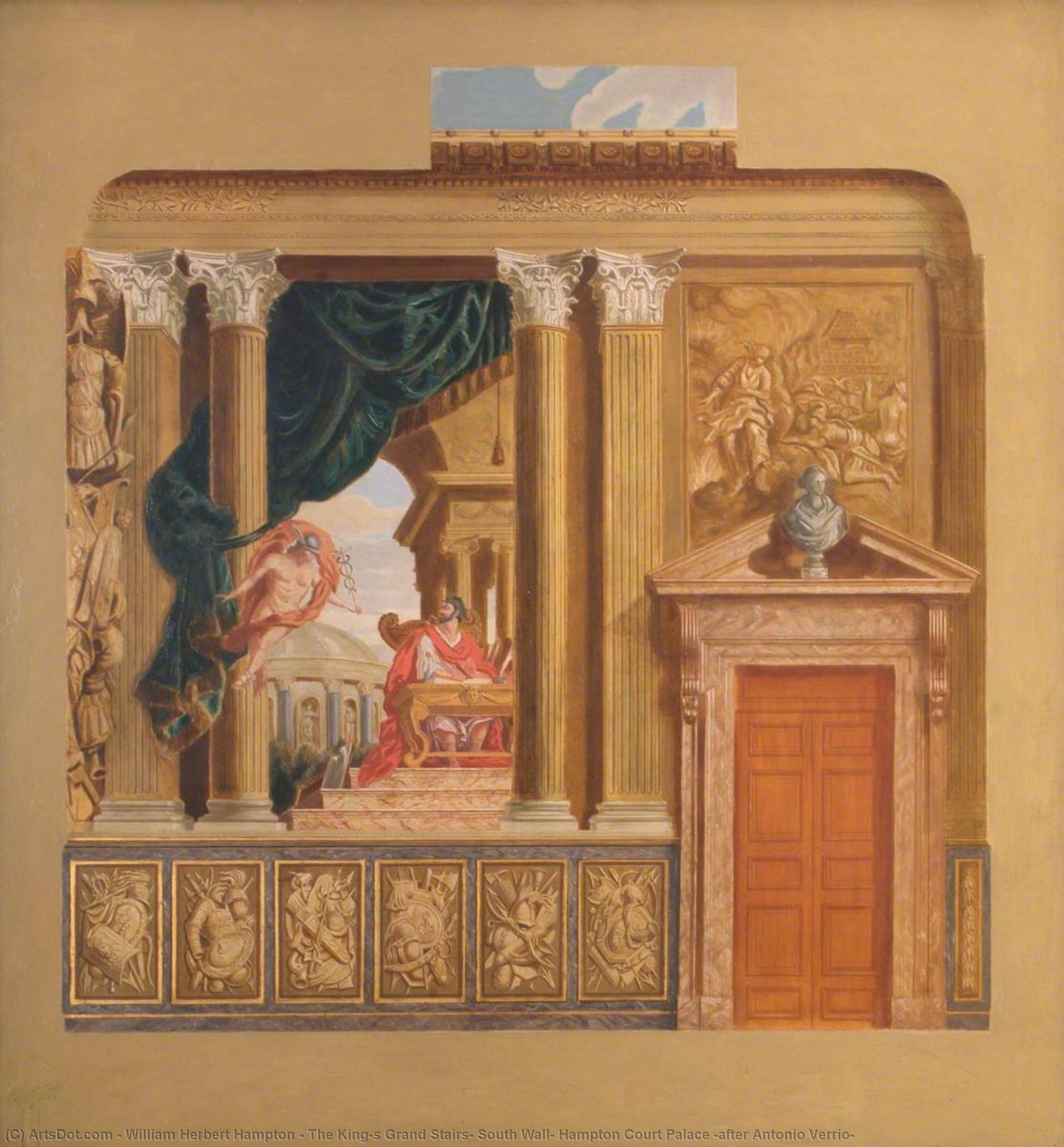 Wikioo.org - The Encyclopedia of Fine Arts - Painting, Artwork by William Herbert Hampton - The King's Grand Stairs, South Wall, Hampton Court Palace (after Antonio Verrio)