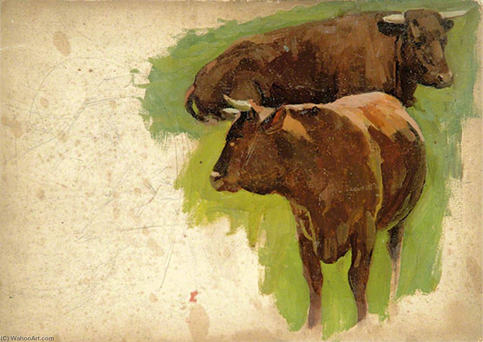 Wikioo.org - The Encyclopedia of Fine Arts - Painting, Artwork by Gunning King - Two Bulls