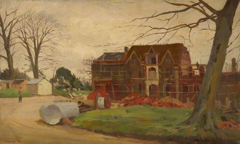Wikioo.org - The Encyclopedia of Fine Arts - Painting, Artwork by Donald Chisholm Towner - The Rebuilding of Hinton Ampner The South Front