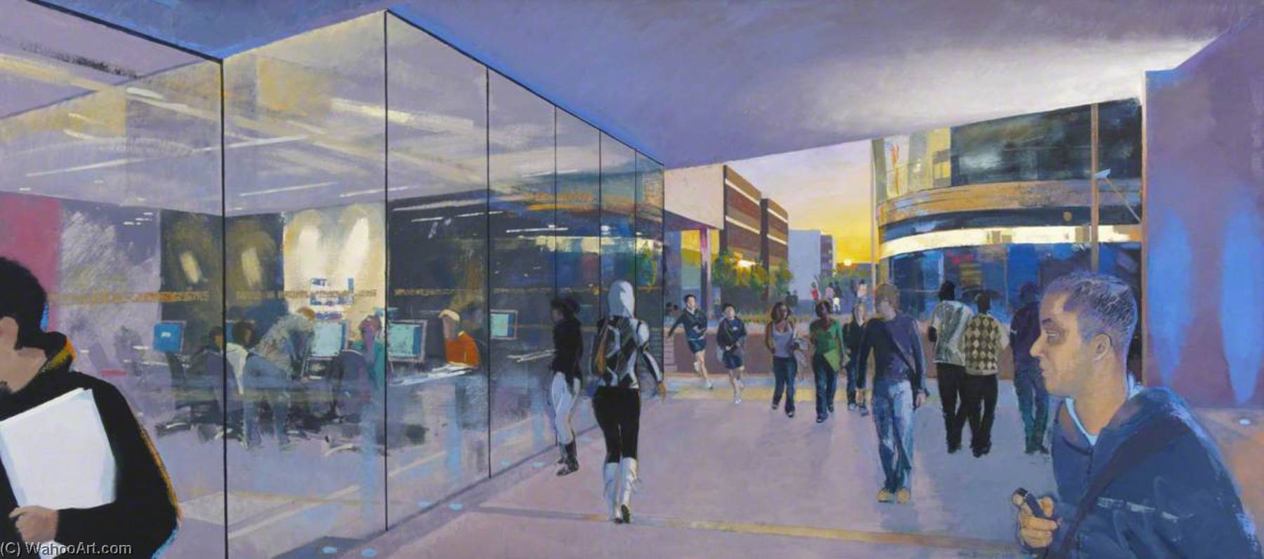 Wikioo.org - The Encyclopedia of Fine Arts - Painting, Artwork by Alan Bennett - Central Concourse, Looking West, Twilight