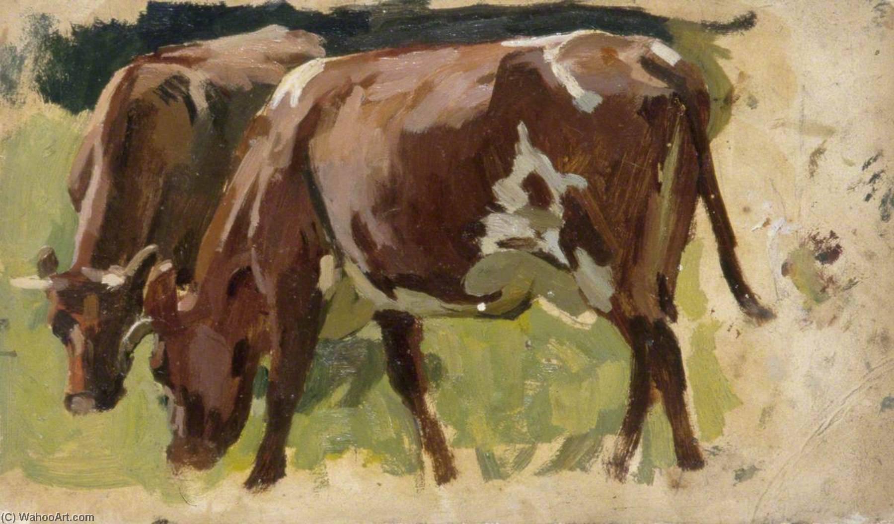 Wikioo.org - The Encyclopedia of Fine Arts - Painting, Artwork by Gunning King - Two Cows Grazing