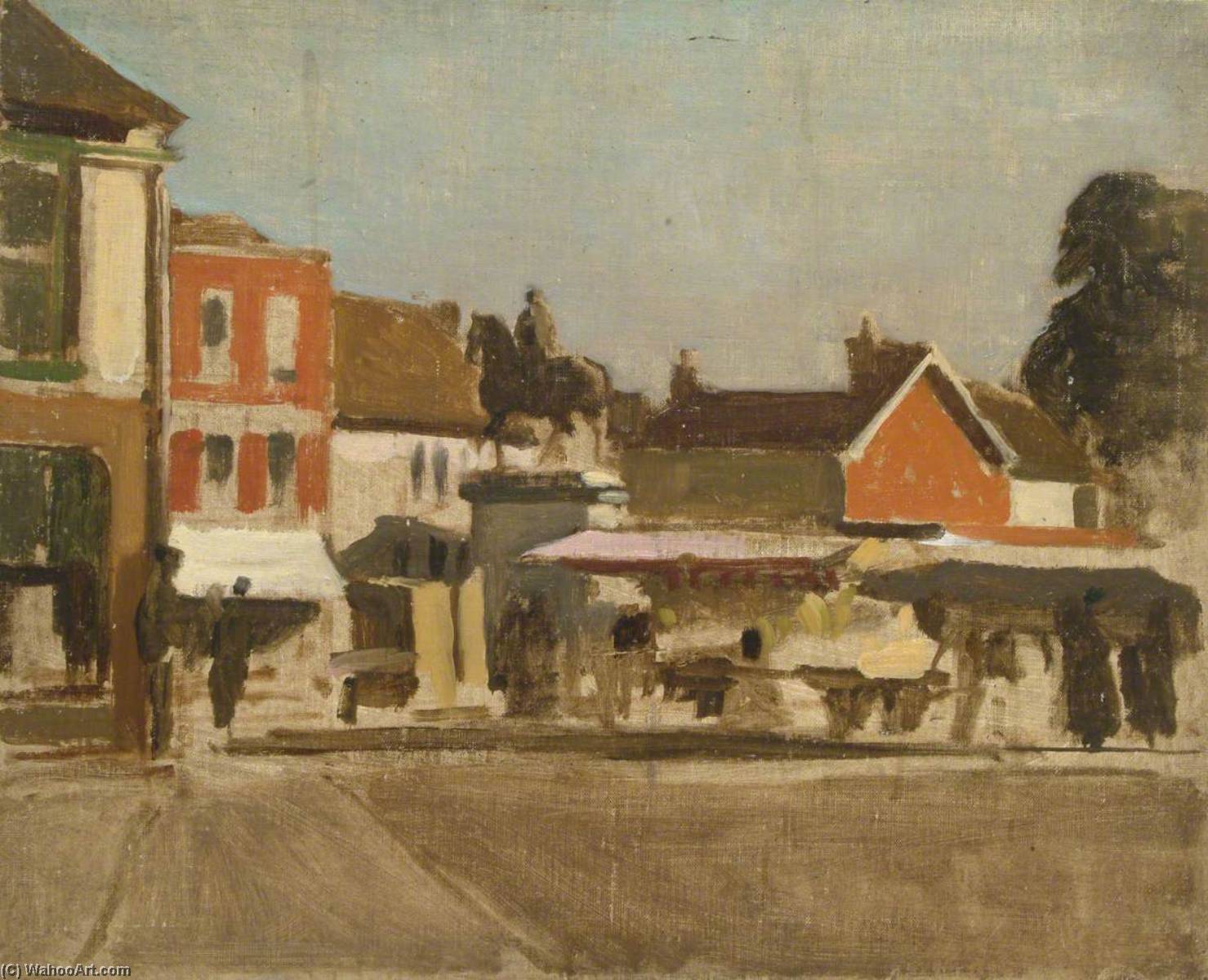 Wikioo.org - The Encyclopedia of Fine Arts - Painting, Artwork by Gunning King - View of a Town Centre with an Equestrian Monument