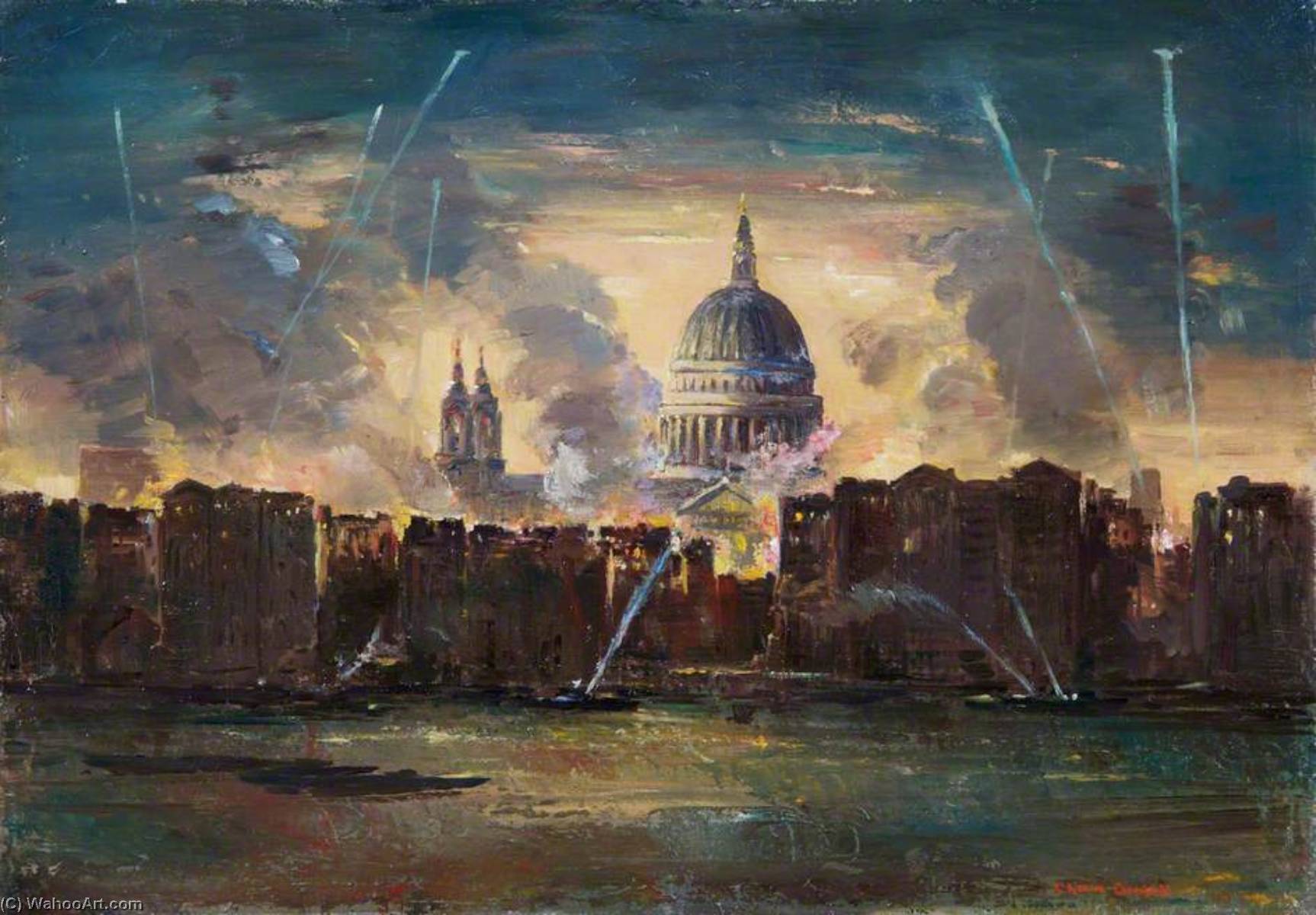 WikiOO.org - Εγκυκλοπαίδεια Καλών Τεχνών - Ζωγραφική, έργα τέχνης Charles Ernest Cundall - St Paul's Cathedral during the Blitz