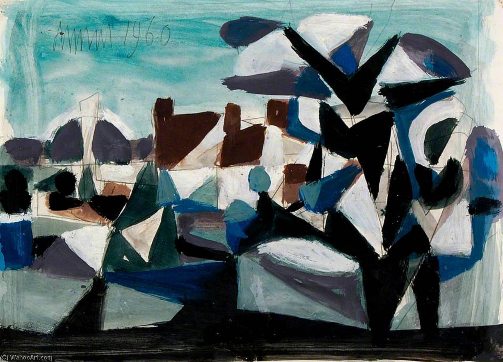 Wikioo.org - The Encyclopedia of Fine Arts - Painting, Artwork by Roy Turner Durrant - Geometric Landscape in Black, Brown, Blue and Purple
