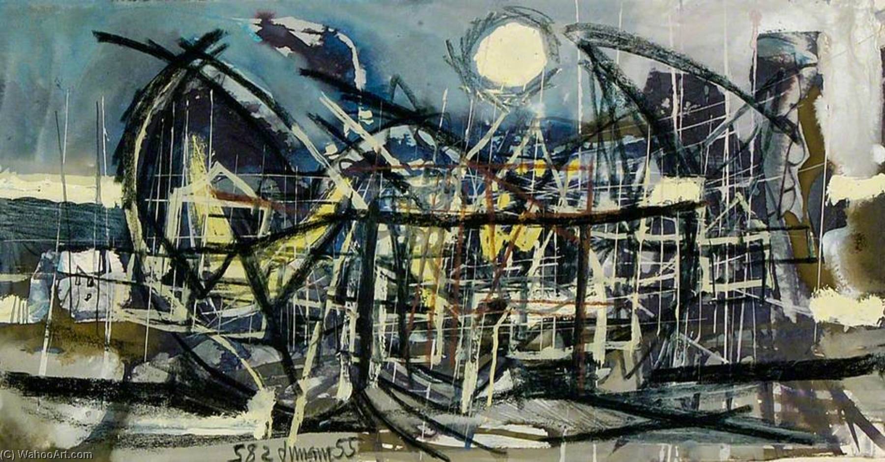 WikiOO.org - Encyclopedia of Fine Arts - Lukisan, Artwork Roy Turner Durrant - Urban Landscape and Moon
