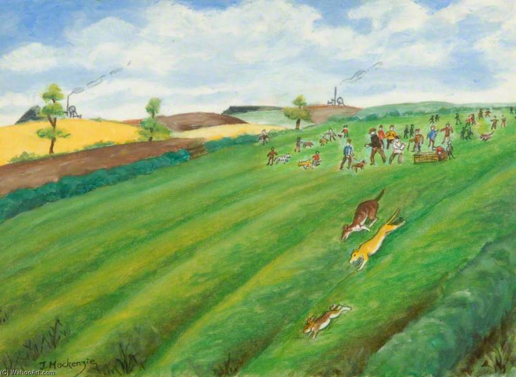 Wikioo.org - The Encyclopedia of Fine Arts - Painting, Artwork by James Mackenzie - Rabbit Coursing, Bell's Field, 1934