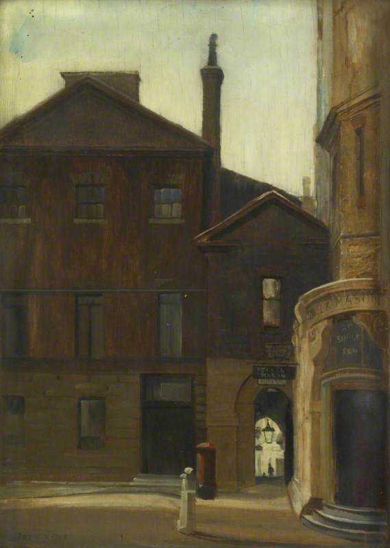 Wikioo.org - The Encyclopedia of Fine Arts - Painting, Artwork by John Vicat Cole - View of the Former Alpine Club and Passage Way from Savile Row Leading to Conduit Street, London
