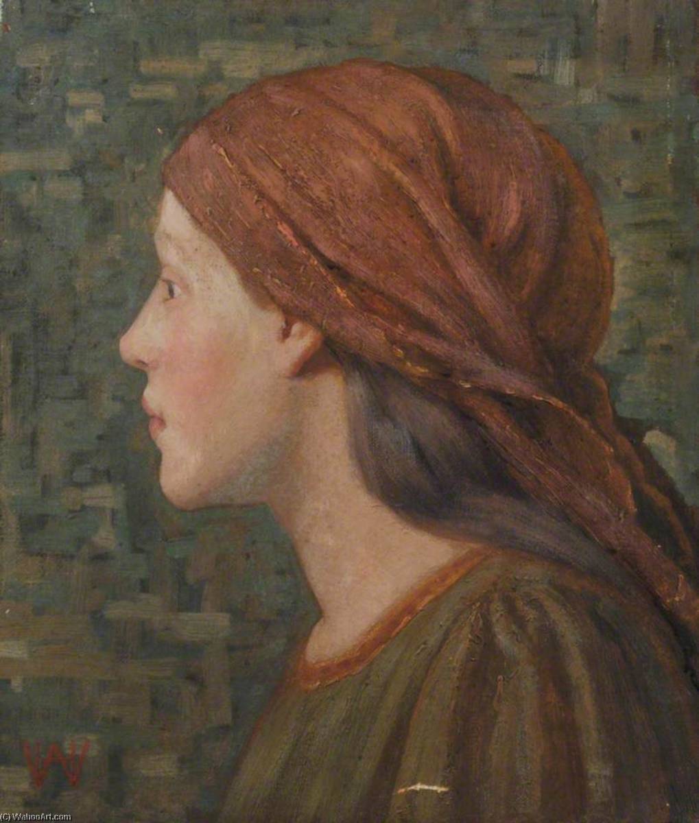 Wikioo.org - The Encyclopedia of Fine Arts - Painting, Artwork by William Herbert Allen - Portrait of a Girl with a Scarf on Her Head