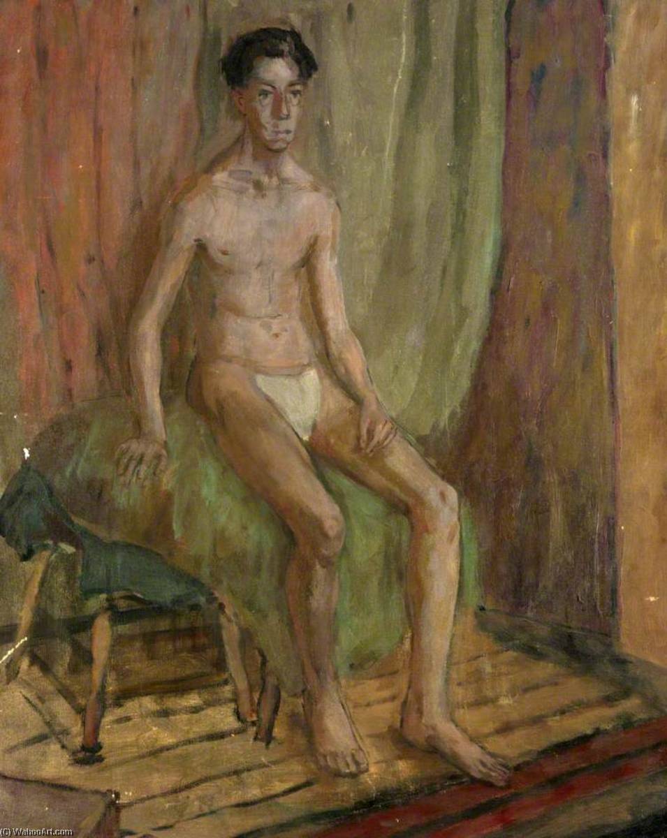 Wikioo.org - The Encyclopedia of Fine Arts - Painting, Artwork by Alastair Frederick Flattely - Male Nude Seated