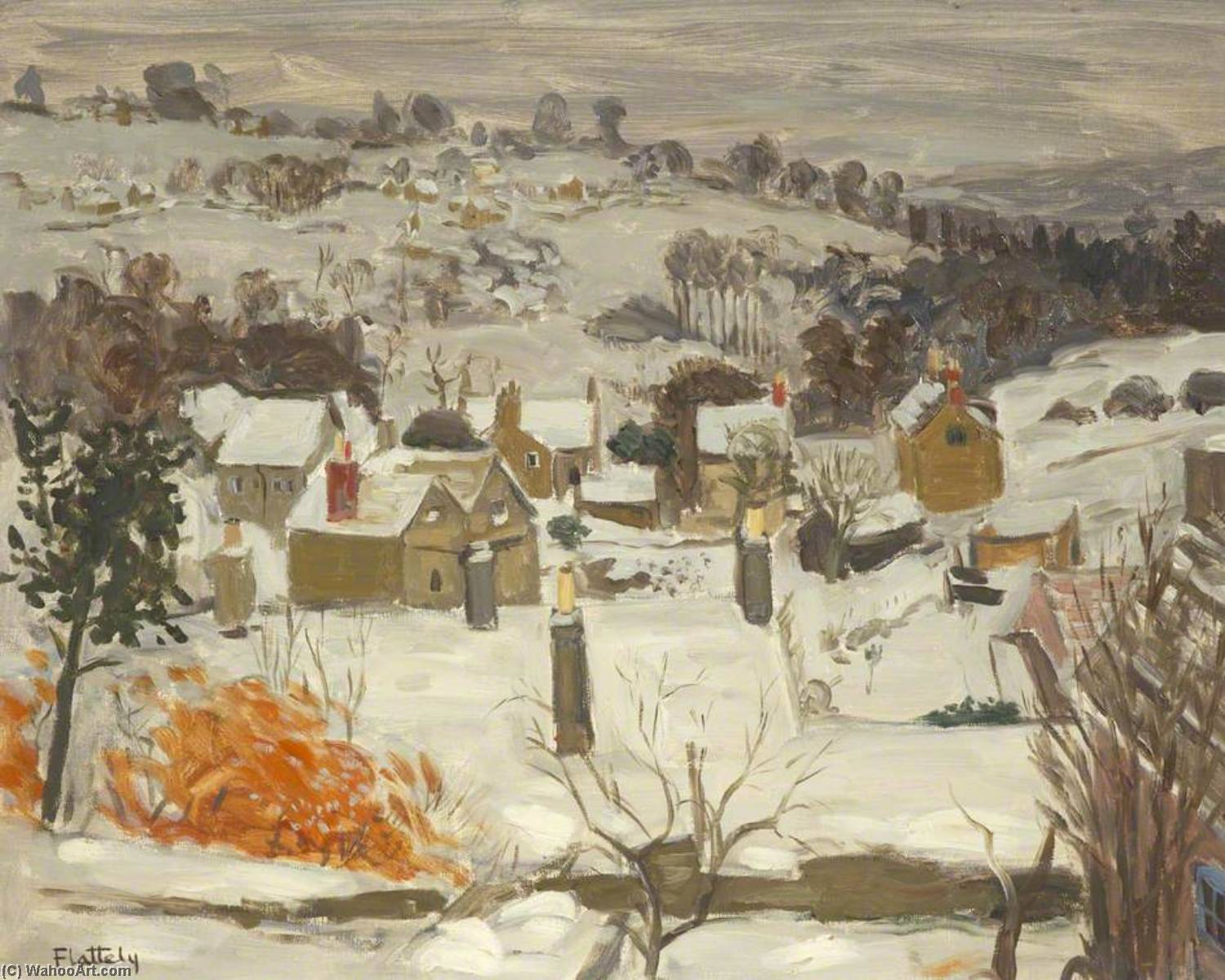 Wikioo.org - The Encyclopedia of Fine Arts - Painting, Artwork by Alastair Frederick Flattely - Cotswold Village, under Snow