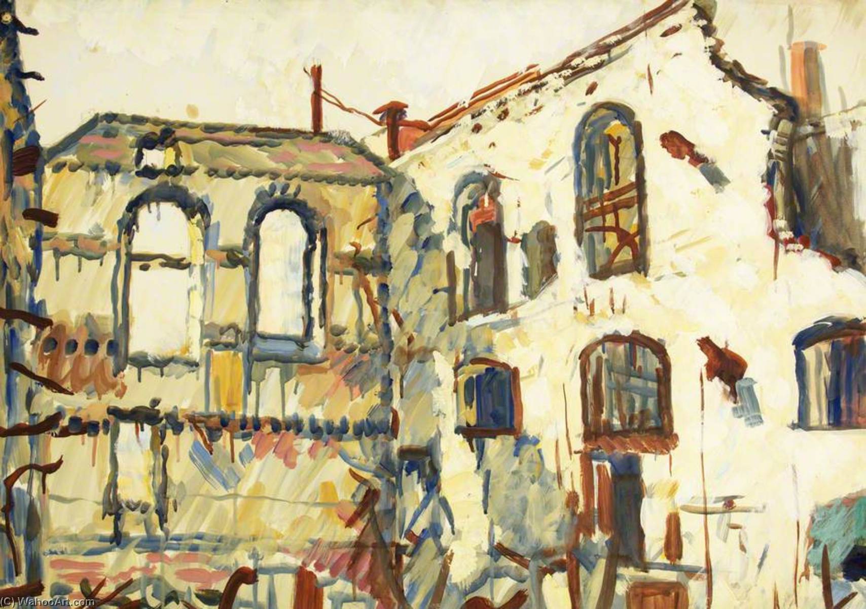 Wikioo.org - The Encyclopedia of Fine Arts - Painting, Artwork by George Melhuish - Back of Castle Street, Bristol (War Damage)