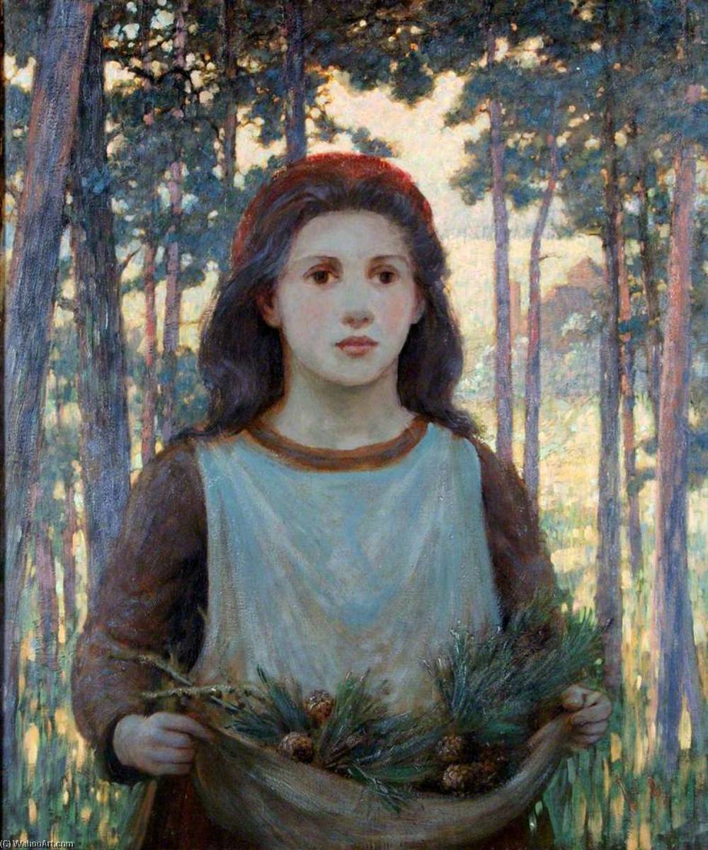 Wikioo.org - The Encyclopedia of Fine Arts - Painting, Artwork by William Herbert Allen - Girl Gathering Fir Cones
