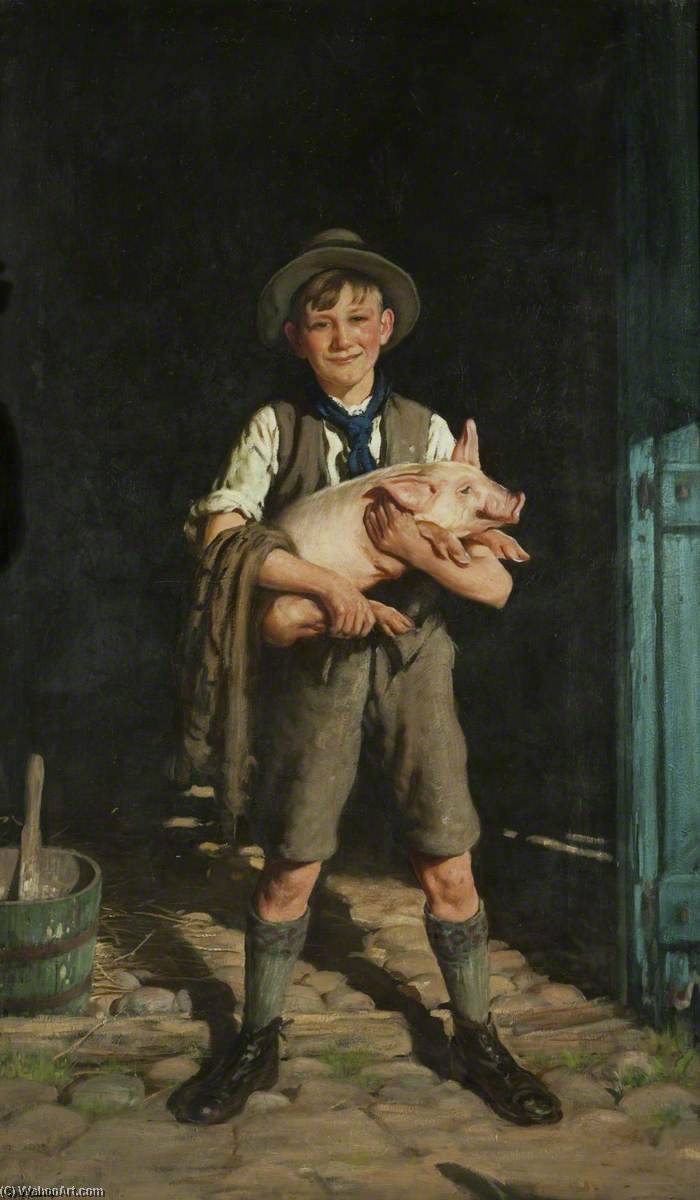 Wikioo.org - The Encyclopedia of Fine Arts - Painting, Artwork by Frederick William Elwell - A Boy with a Pig