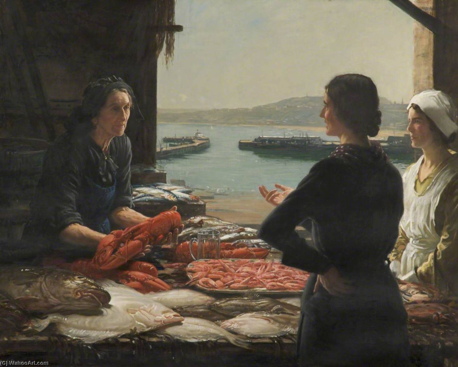 Wikioo.org - The Encyclopedia of Fine Arts - Painting, Artwork by Frederick William Elwell - The Fish Stall