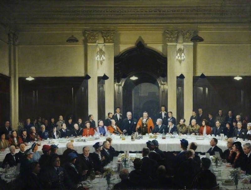 Wikioo.org - The Encyclopedia of Fine Arts - Painting, Artwork by Frederick William Elwell - The Visit of Sir Winston Churchill (The Tarran Luncheon)