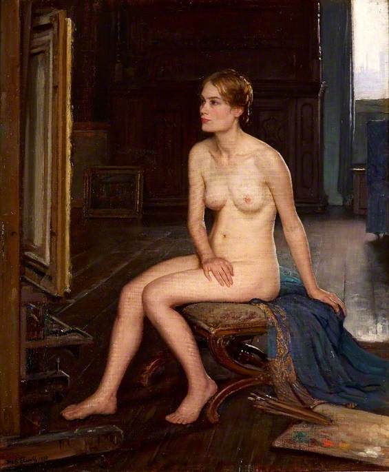 Wikioo.org - The Encyclopedia of Fine Arts - Painting, Artwork by Frederick William Elwell - Nude Seated in a Studio