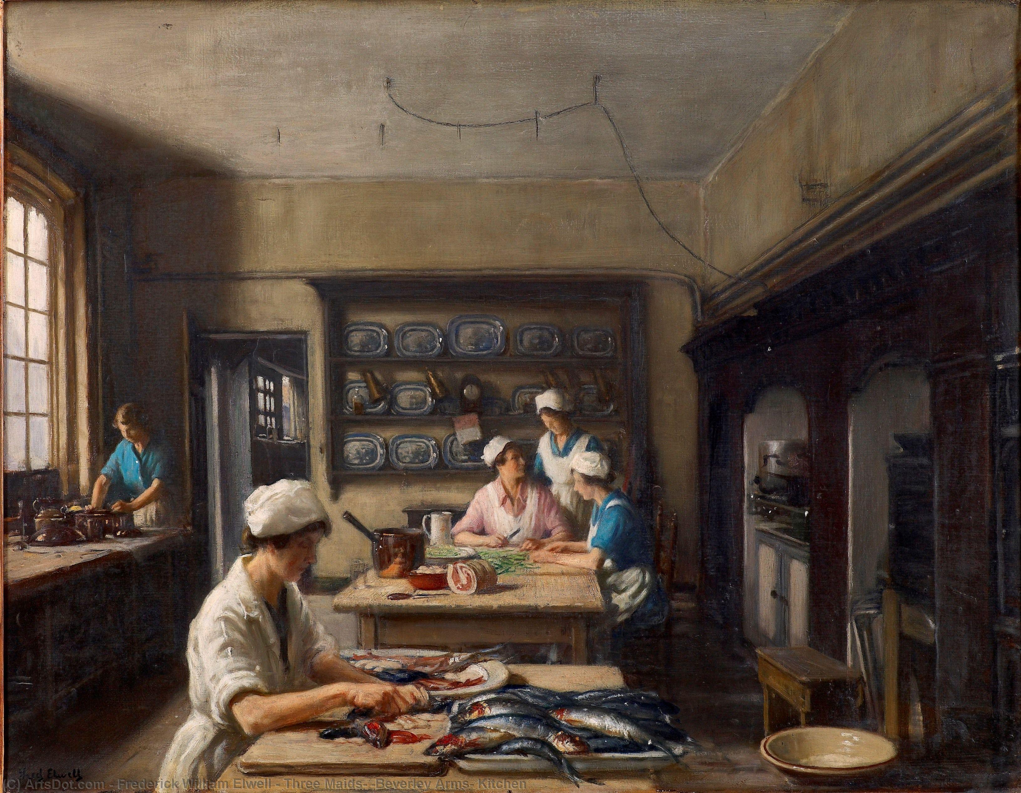 WikiOO.org - دایره المعارف هنرهای زیبا - نقاشی، آثار هنری Frederick William Elwell - Three Maids, 'Beverley Arms' Kitchen