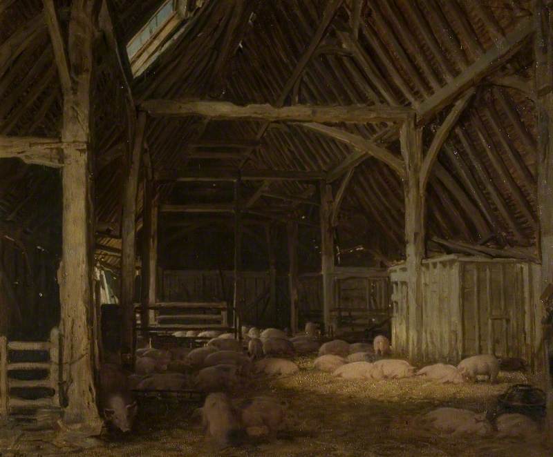 Wikioo.org - The Encyclopedia of Fine Arts - Painting, Artwork by Frederick William Elwell - An Interior of a Barn