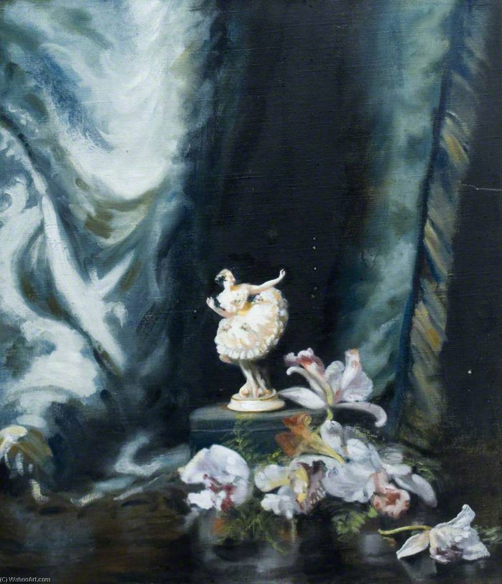 Wikioo.org - The Encyclopedia of Fine Arts - Painting, Artwork by Ethel Susan Graham Bristowe - Dancer and Orchids with Curtain