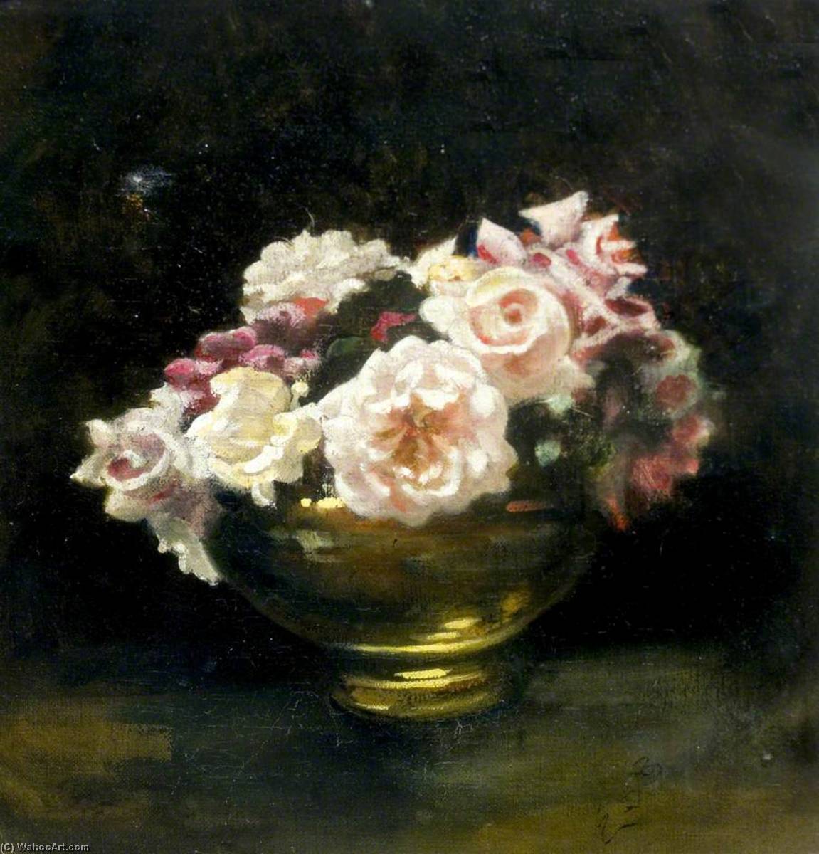 Wikioo.org - The Encyclopedia of Fine Arts - Painting, Artwork by Ethel Susan Graham Bristowe - Roses in Gold Vase