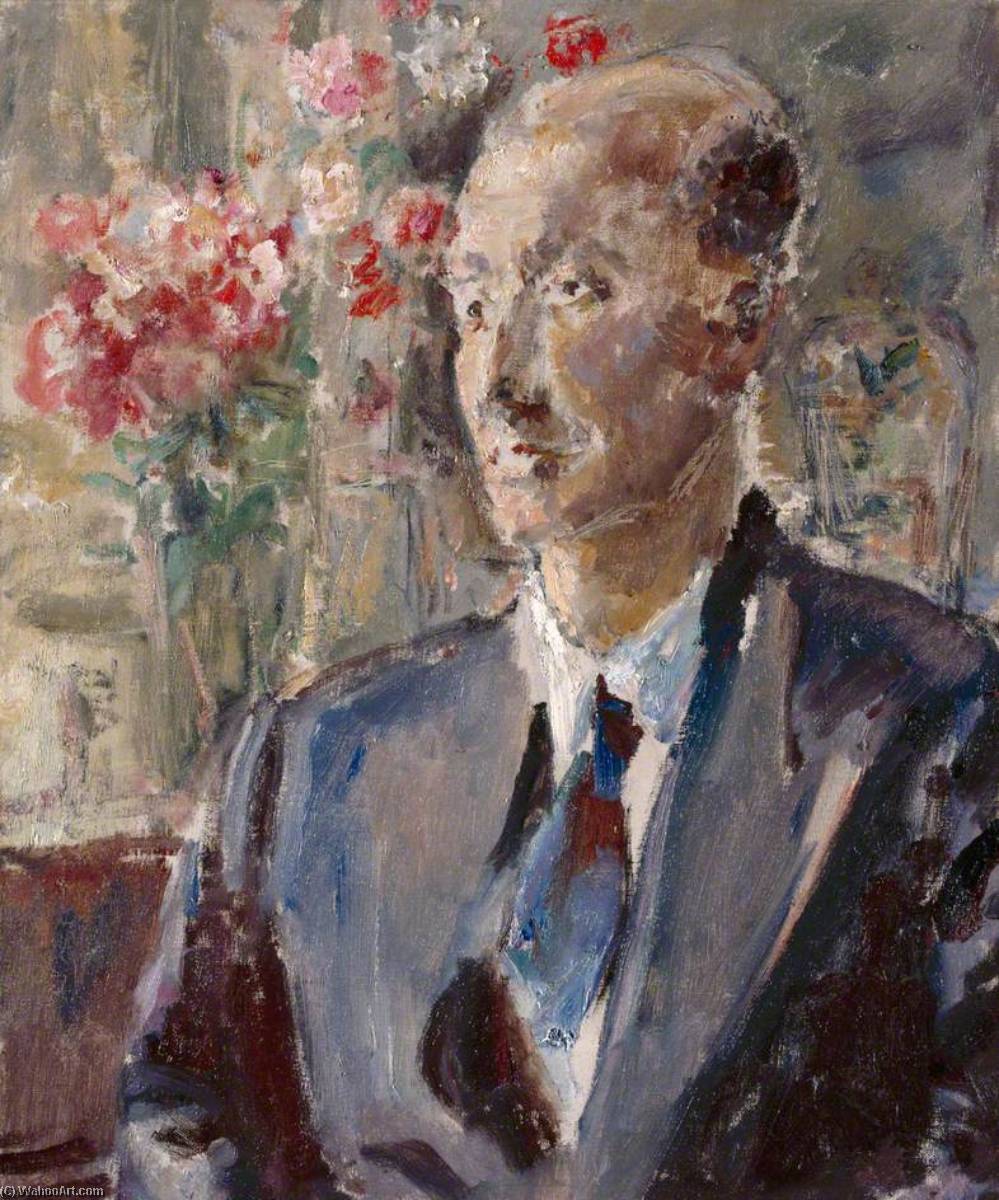 Wikioo.org - The Encyclopedia of Fine Arts - Painting, Artwork by Ethel Walker - Portrait of a Man with Flowers in the Background