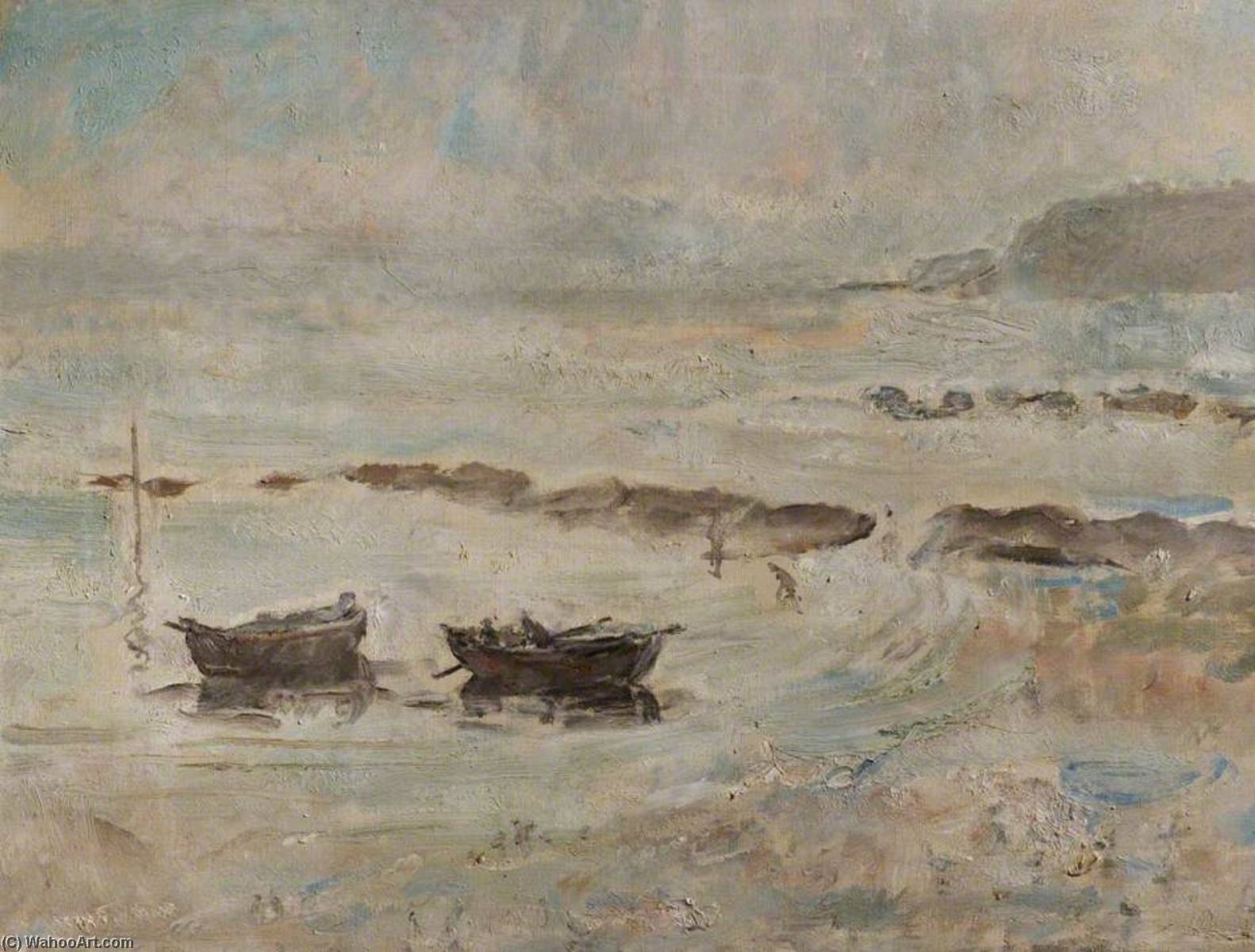 Wikioo.org - The Encyclopedia of Fine Arts - Painting, Artwork by Ethel Walker - Beached Dinghies on a Storm Tossed Shore, (Robin Hood's Bay, North Yorkshire)