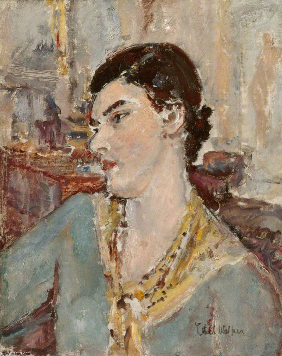 Wikioo.org - The Encyclopedia of Fine Arts - Painting, Artwork by Ethel Walker - Portrait of a Woman with a Scarf (Gwen)