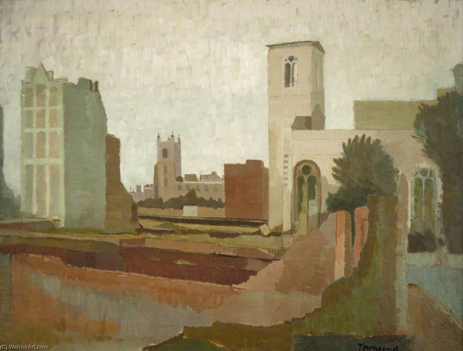 Wikioo.org - The Encyclopedia of Fine Arts - Painting, Artwork by William Townsend - City Churches, St Mary Aldermanbury and St Giles without Cripplegate, London