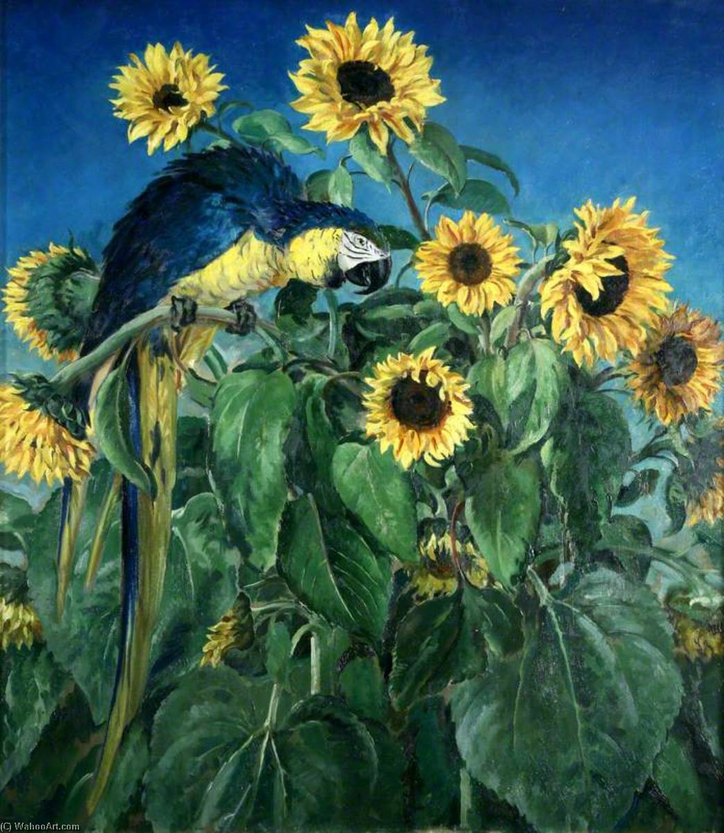 Wikioo.org - The Encyclopedia of Fine Arts - Painting, Artwork by William Bruce Ellis Ranken - Macaw and Sunflowers