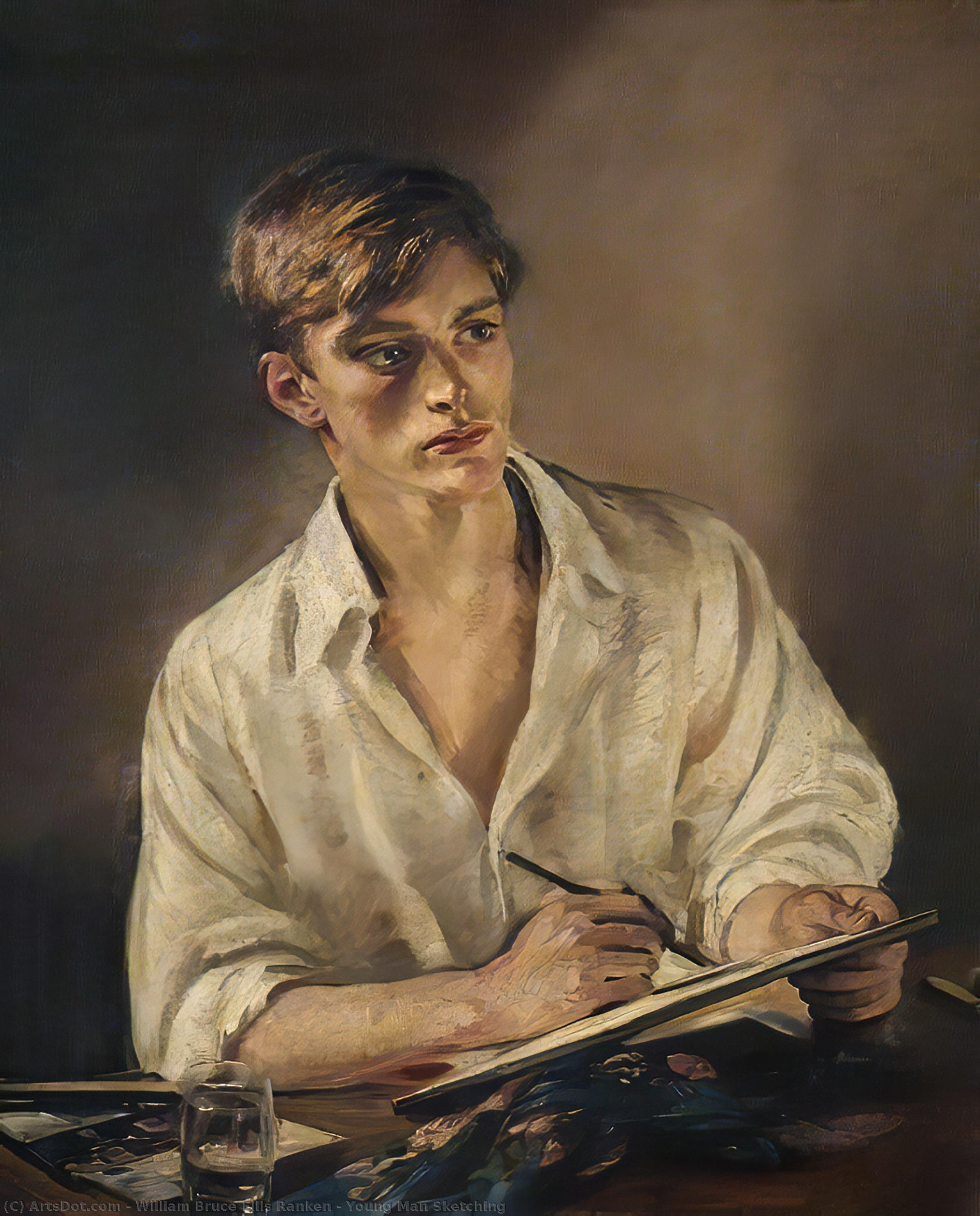 WikiOO.org - Encyclopedia of Fine Arts - Malba, Artwork William Bruce Ellis Ranken - Young Man Sketching