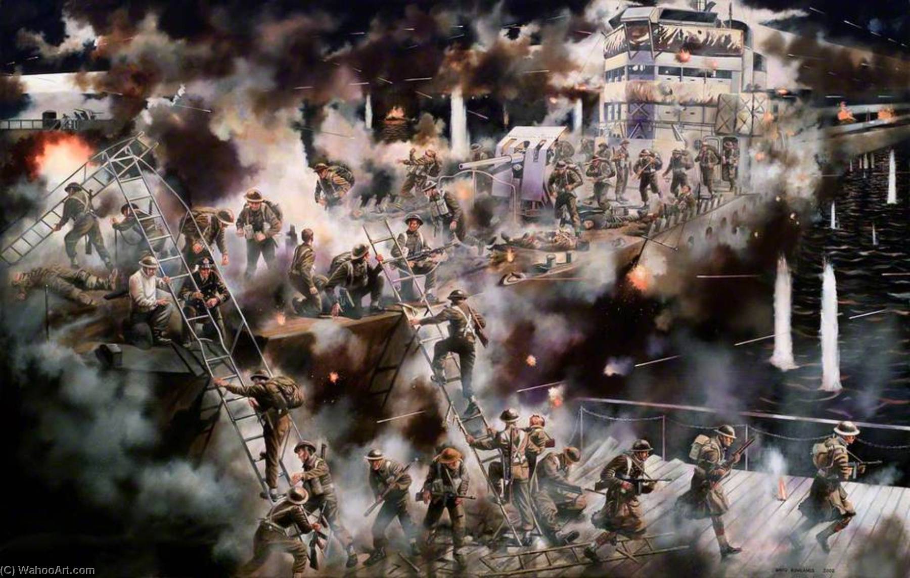 Wikioo.org - The Encyclopedia of Fine Arts - Painting, Artwork by David John Rowlands - The Raid on St Nazaire, 28 March 1942