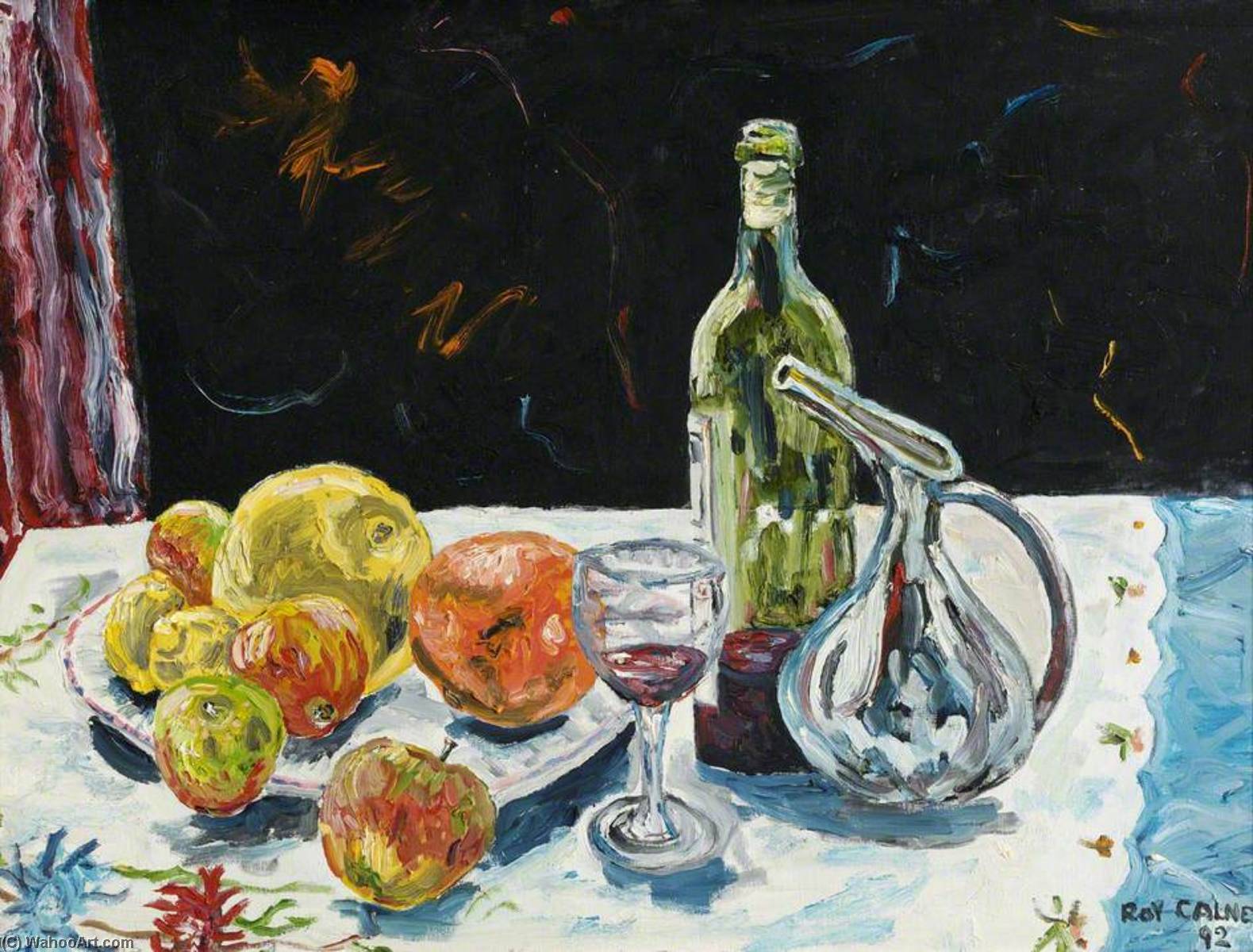 Wikioo.org - The Encyclopedia of Fine Arts - Painting, Artwork by Roy Yorke Calne - Still Life with Fruit and Wine
