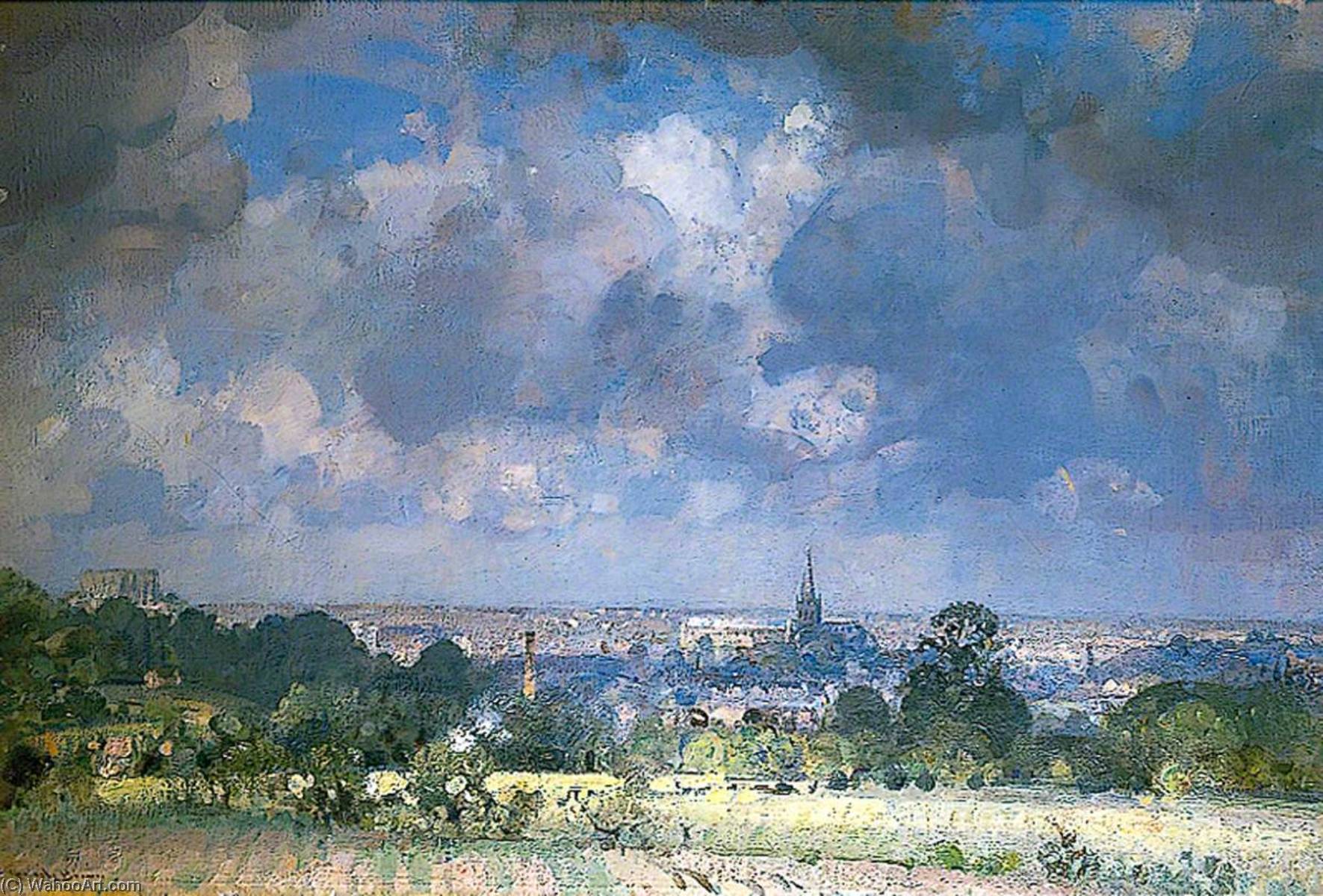 Wikioo.org - The Encyclopedia of Fine Arts - Painting, Artwork by John Alfred Arnesby Brown - View of Norwich from the Bungay Road, Norfolk