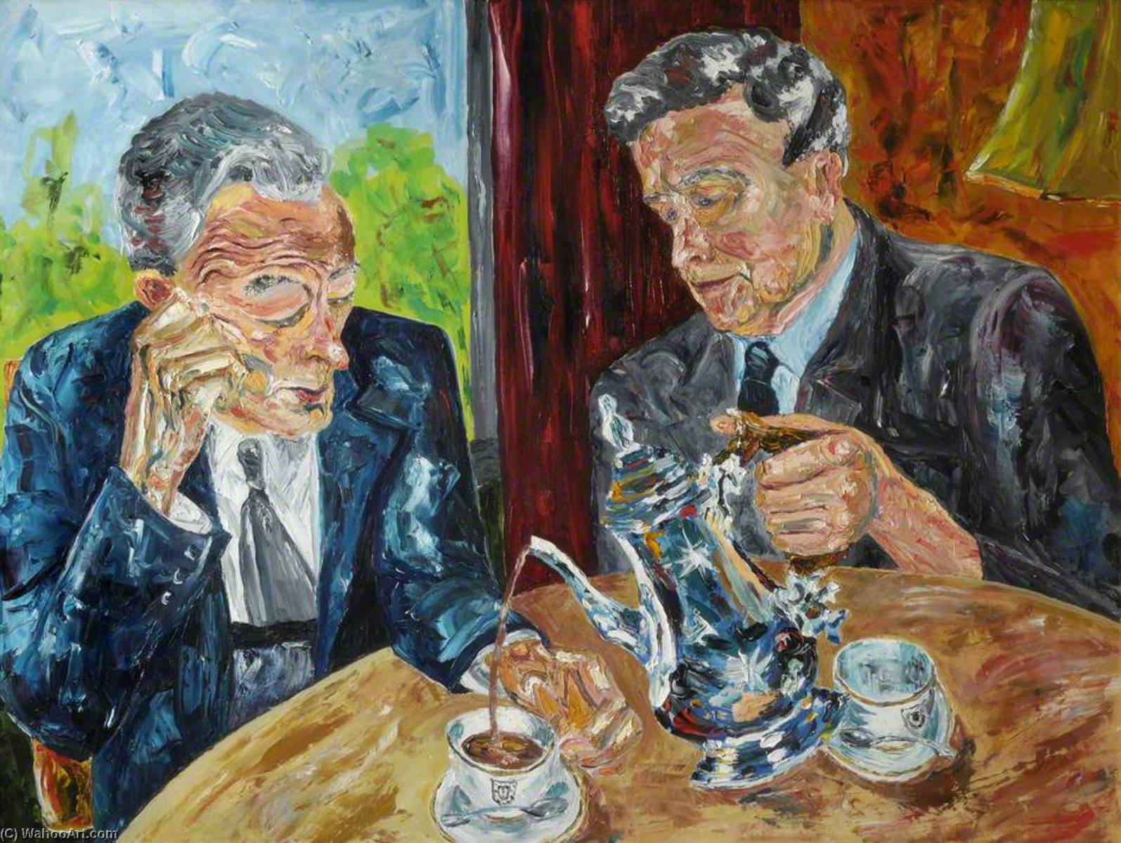 Wikioo.org - The Encyclopedia of Fine Arts - Painting, Artwork by Roy Yorke Calne - Mr Sloots and Mr Wright Having Tea