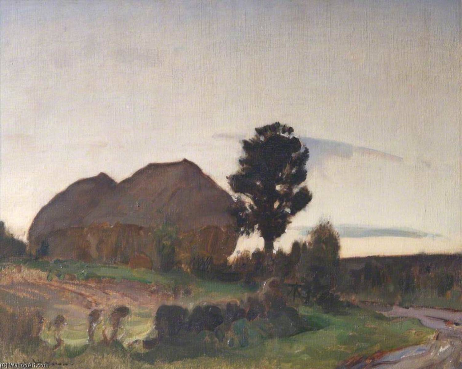 Wikioo.org - The Encyclopedia of Fine Arts - Painting, Artwork by John Alfred Arnesby Brown - Haystacks, Evening