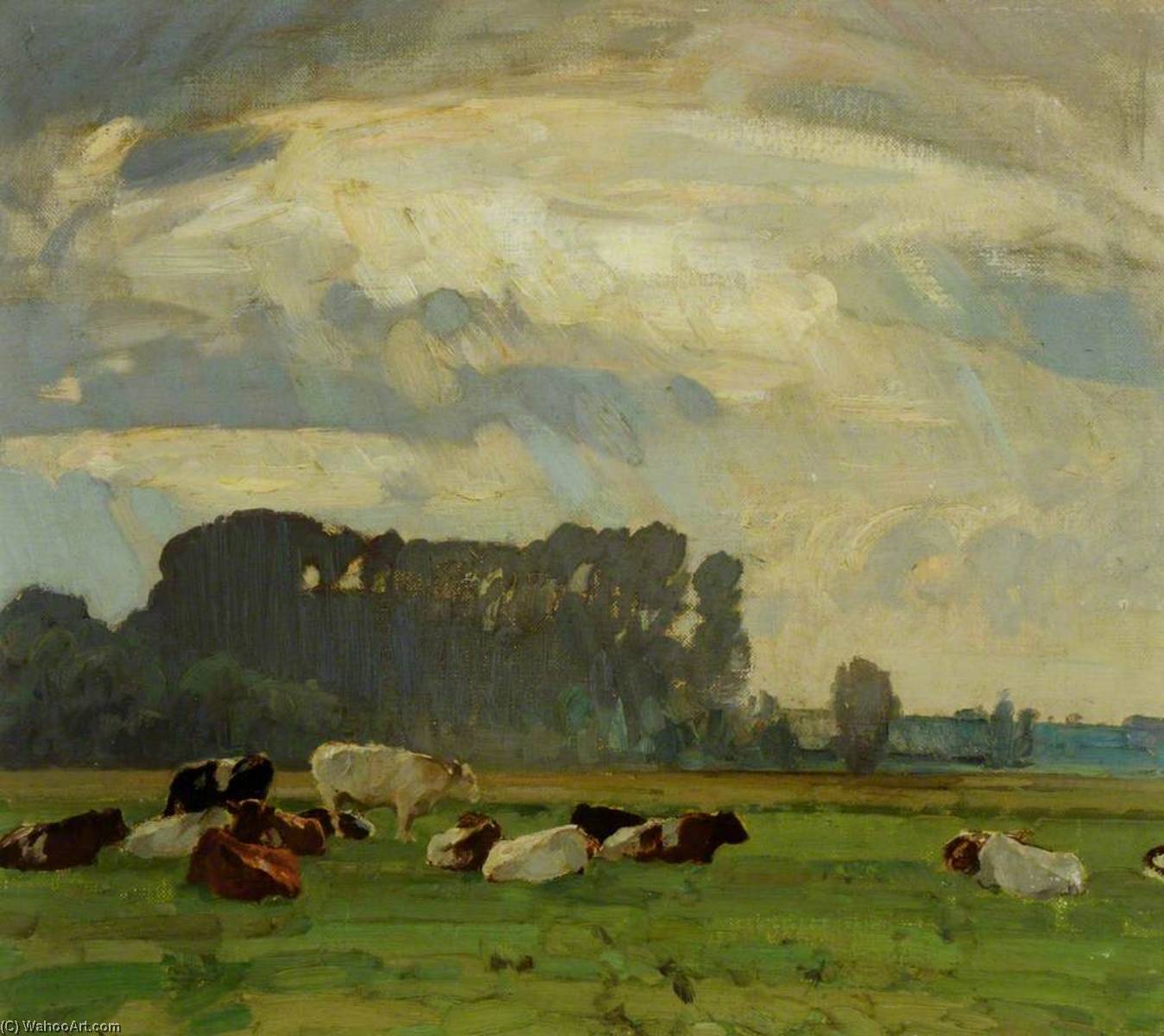 Wikioo.org - The Encyclopedia of Fine Arts - Painting, Artwork by John Alfred Arnesby Brown - Cattle in a Field