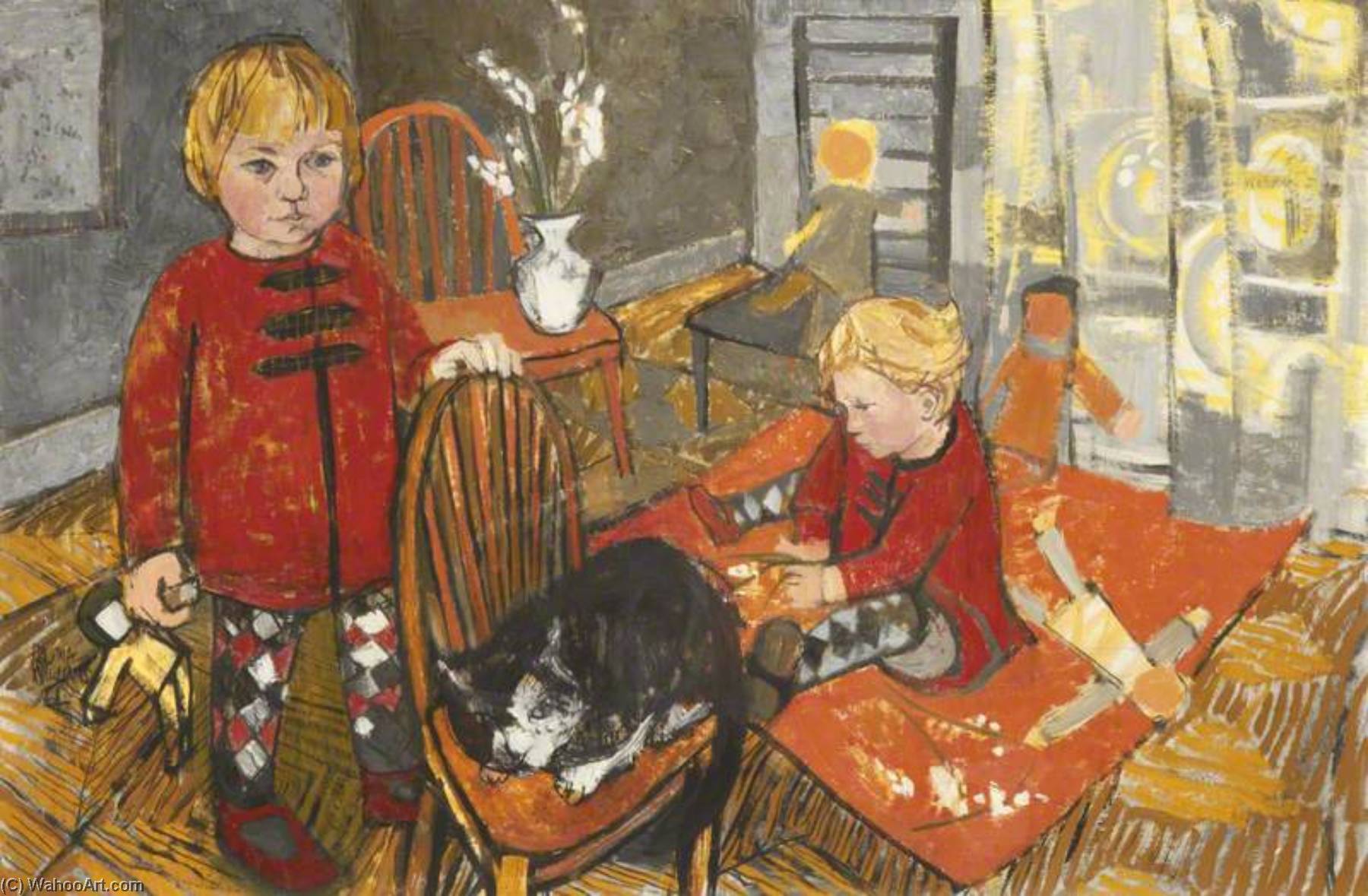 Wikioo.org - The Encyclopedia of Fine Arts - Painting, Artwork by Claudia Williams - Two Children with a Cat