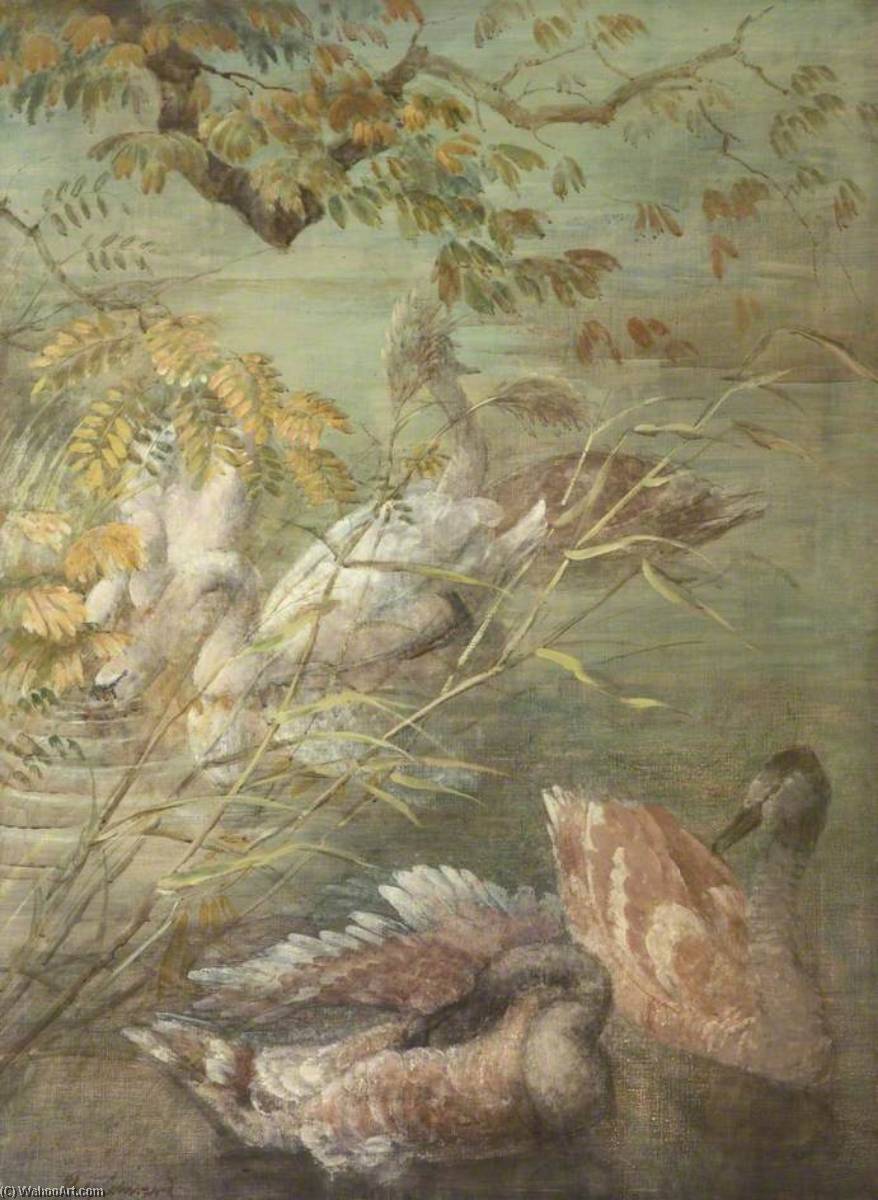 Wikioo.org - The Encyclopedia of Fine Arts - Painting, Artwork by Philip Connard - Swans and Cygnets