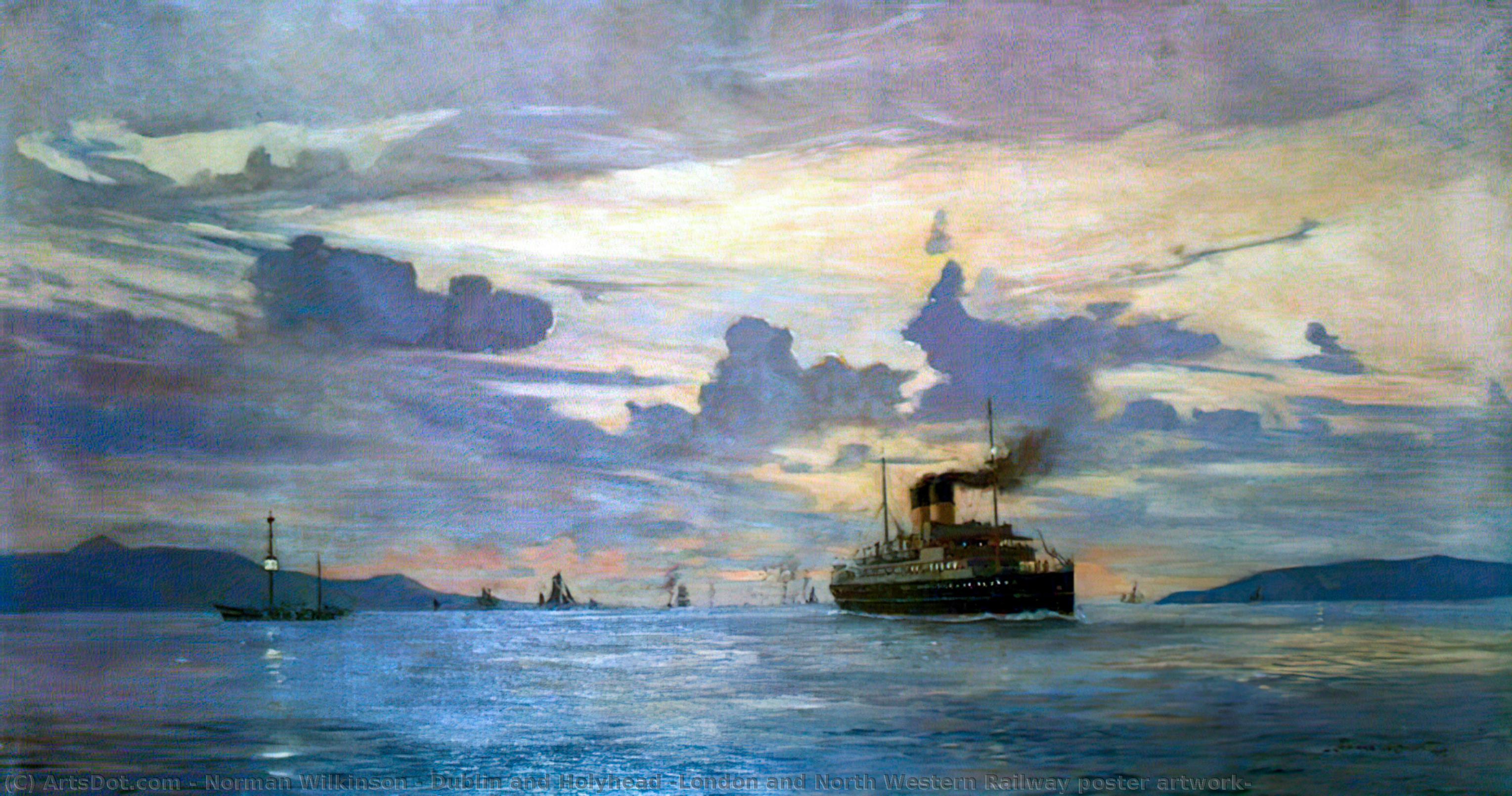 Wikioo.org - The Encyclopedia of Fine Arts - Painting, Artwork by Norman Wilkinson - Dublin and Holyhead (London and North Western Railway poster artwork)