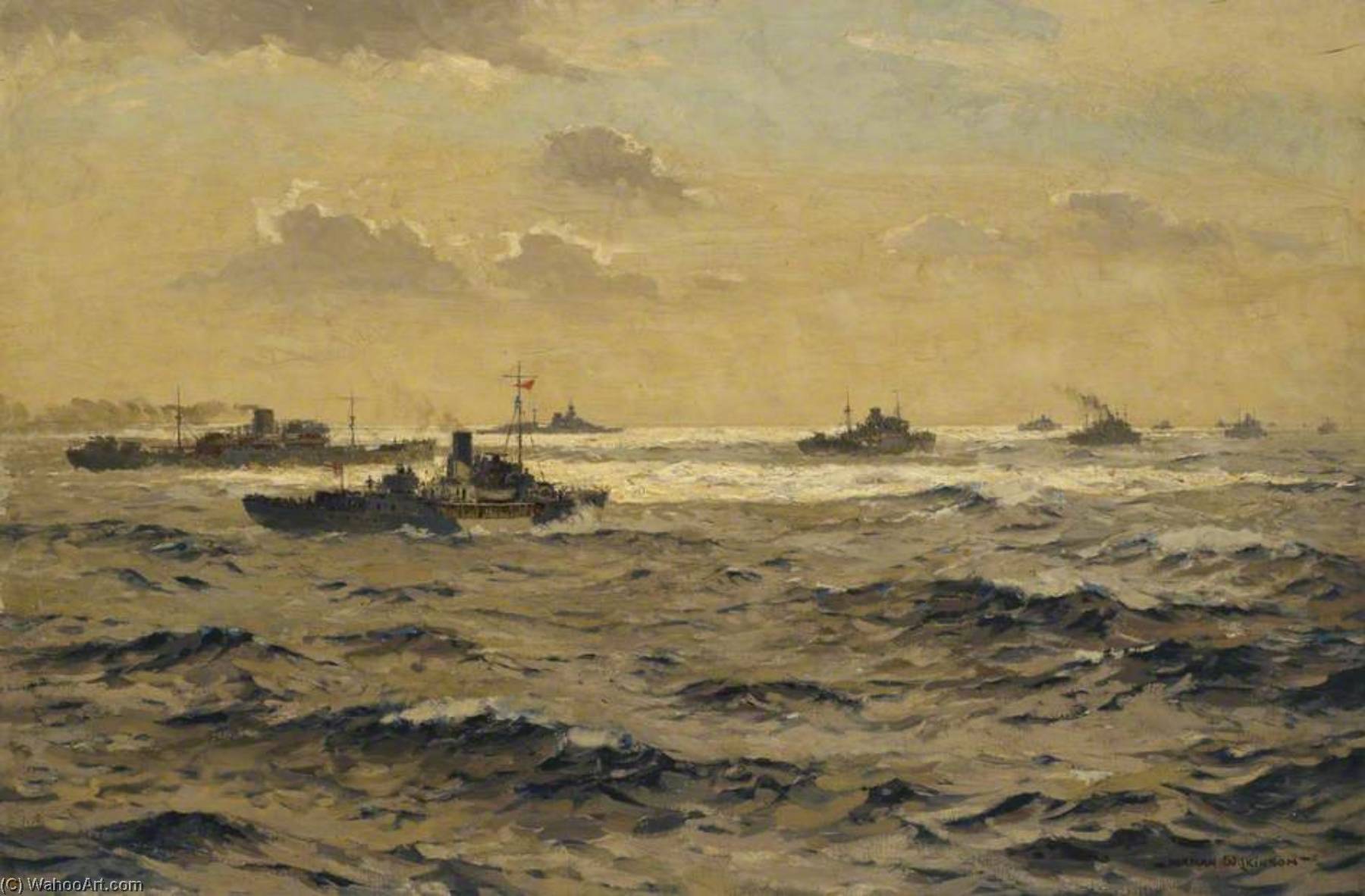 Wikioo.org - The Encyclopedia of Fine Arts - Painting, Artwork by Norman Wilkinson - The Life Line A Convoy at Sea