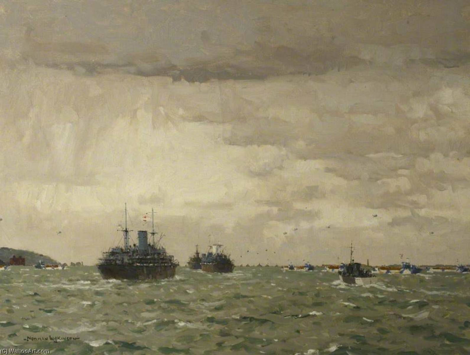 Wikioo.org - The Encyclopedia of Fine Arts - Painting, Artwork by Norman Wilkinson - Leaving Base on 'D' Day, 6 June 1944