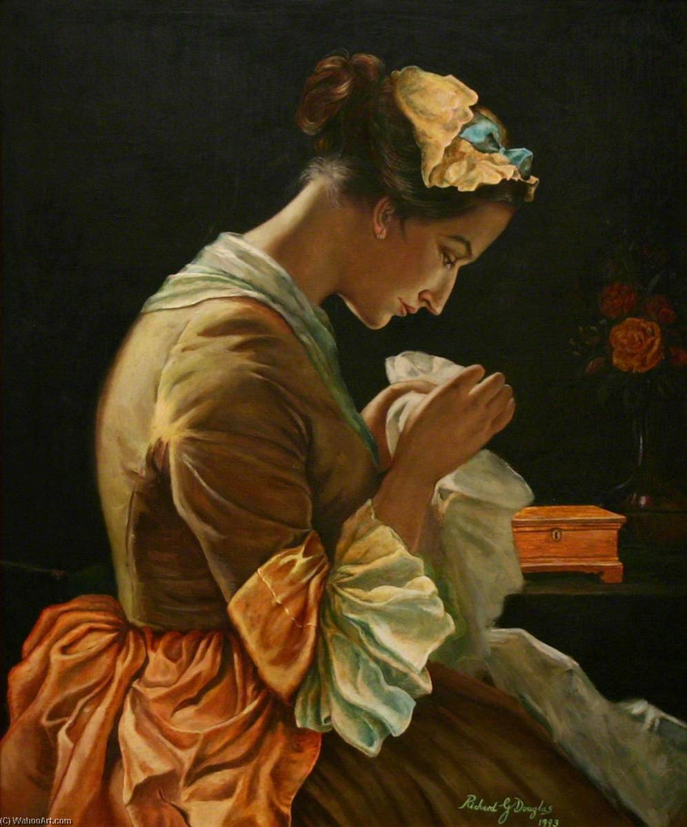 Wikioo.org - The Encyclopedia of Fine Arts - Painting, Artwork by Richard Gilmore Douglas - Susanna Wesley, Sewing