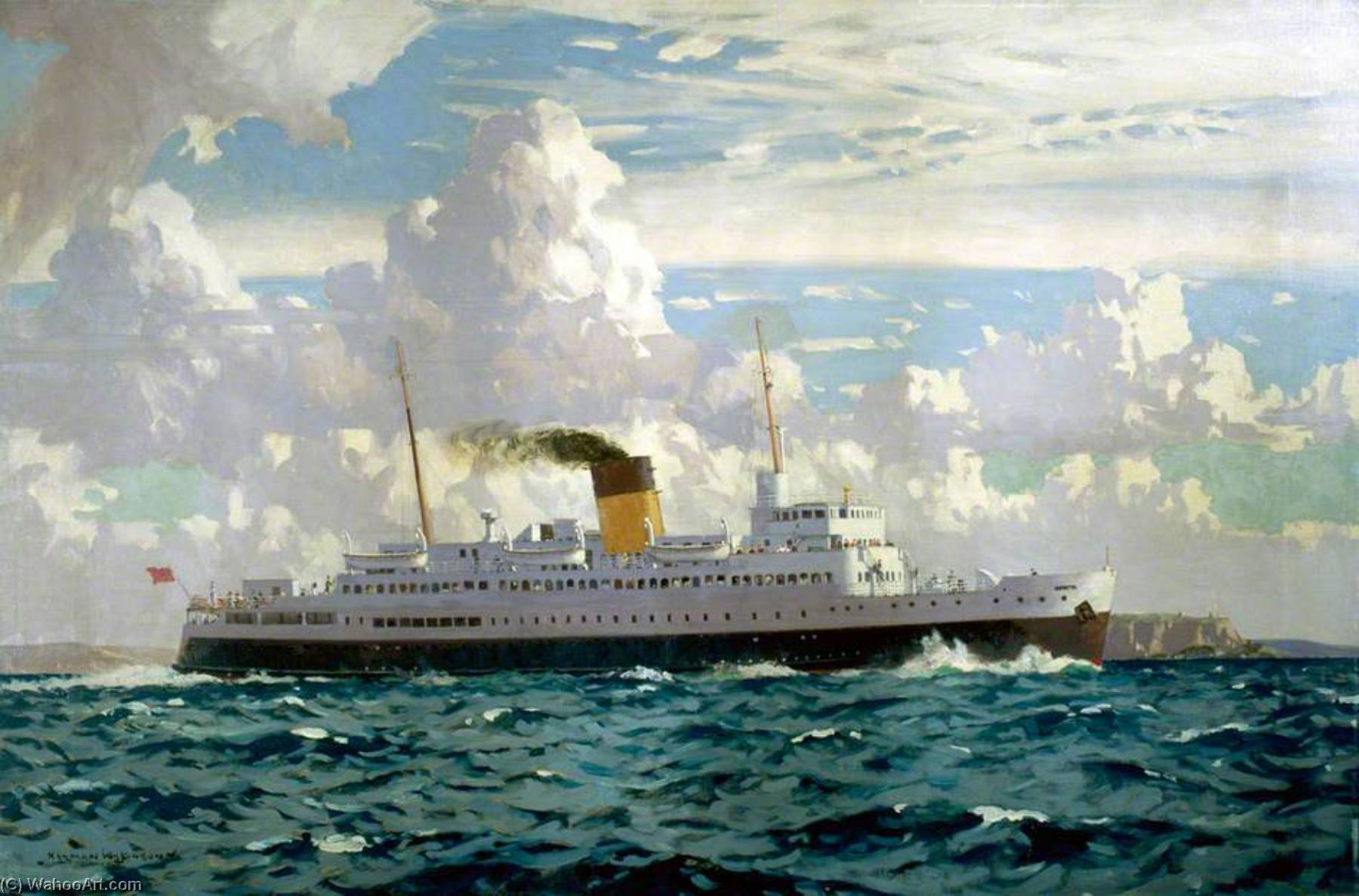 Wikioo.org - The Encyclopedia of Fine Arts - Painting, Artwork by Norman Wilkinson - The New TS 'Falaise' (Southern Railway poster artwork)
