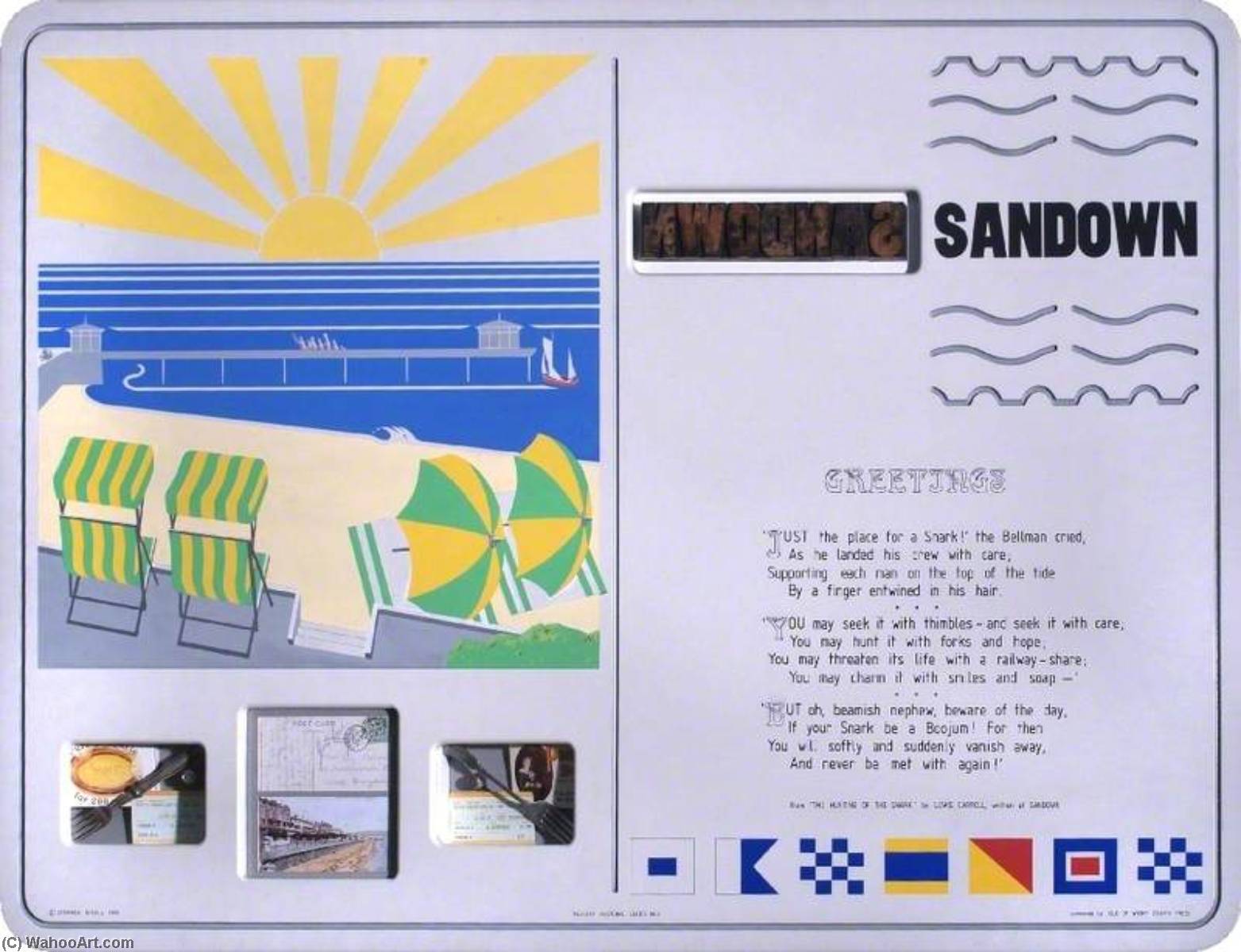 Wikioo.org - The Encyclopedia of Fine Arts - Painting, Artwork by Stephen Nicoll - Holiday Postcard Series 4 Sandown (poem and memorabilia)