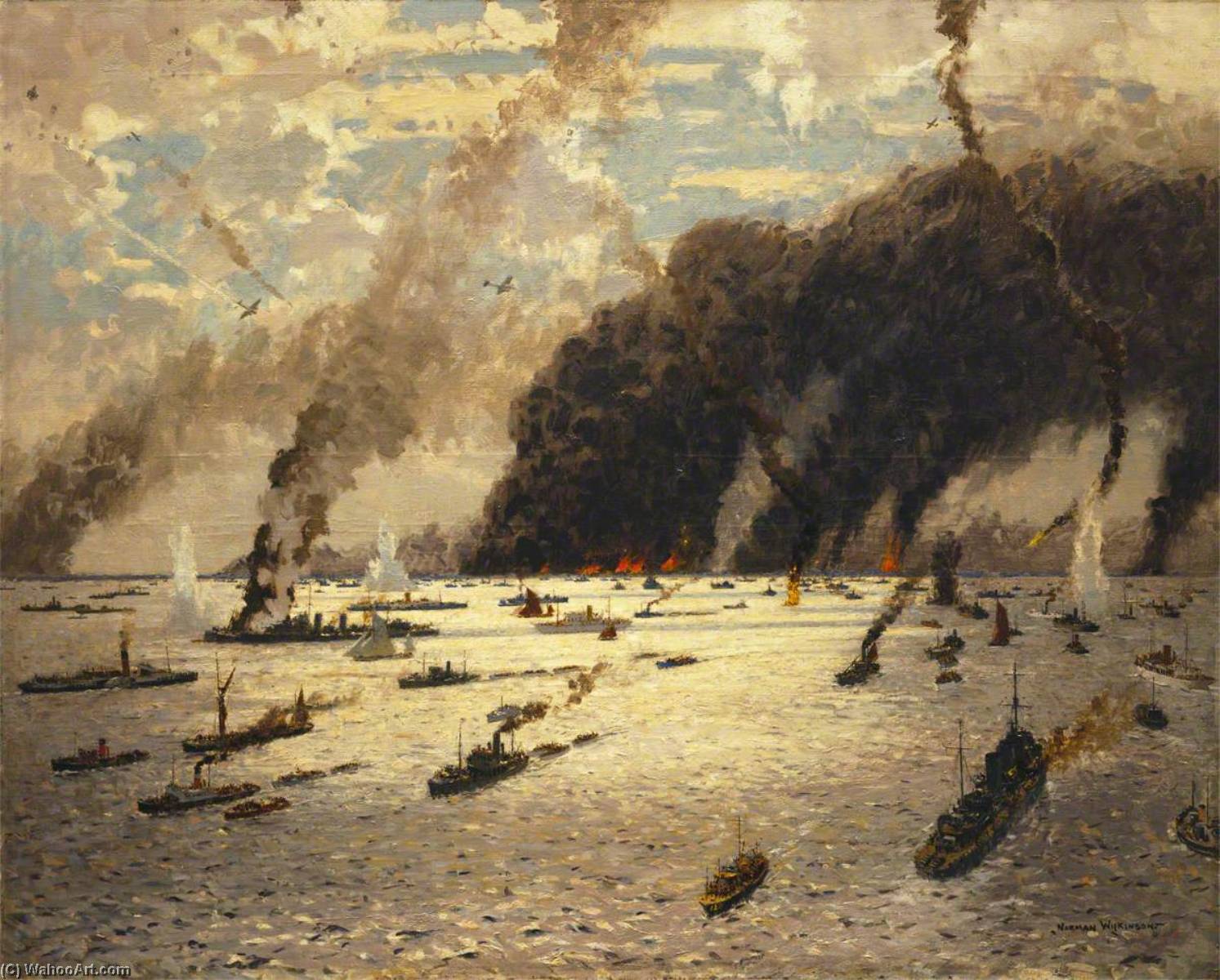 Wikioo.org - The Encyclopedia of Fine Arts - Painting, Artwork by Norman Wilkinson - The Little Ships at Dunkirk, June 1940